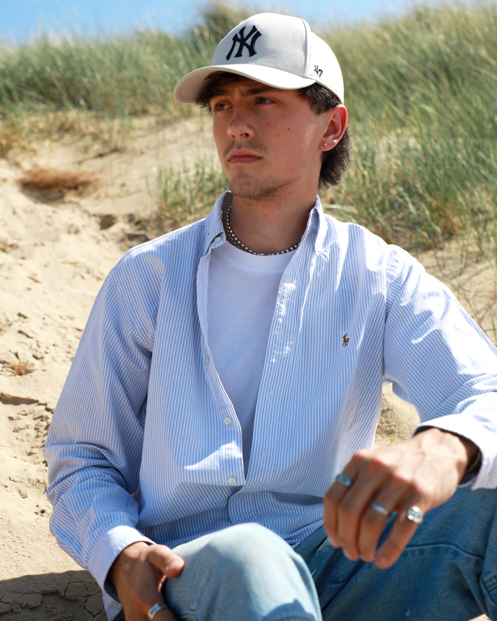 Cropped Ralph Lauren light blue and white striped shirt