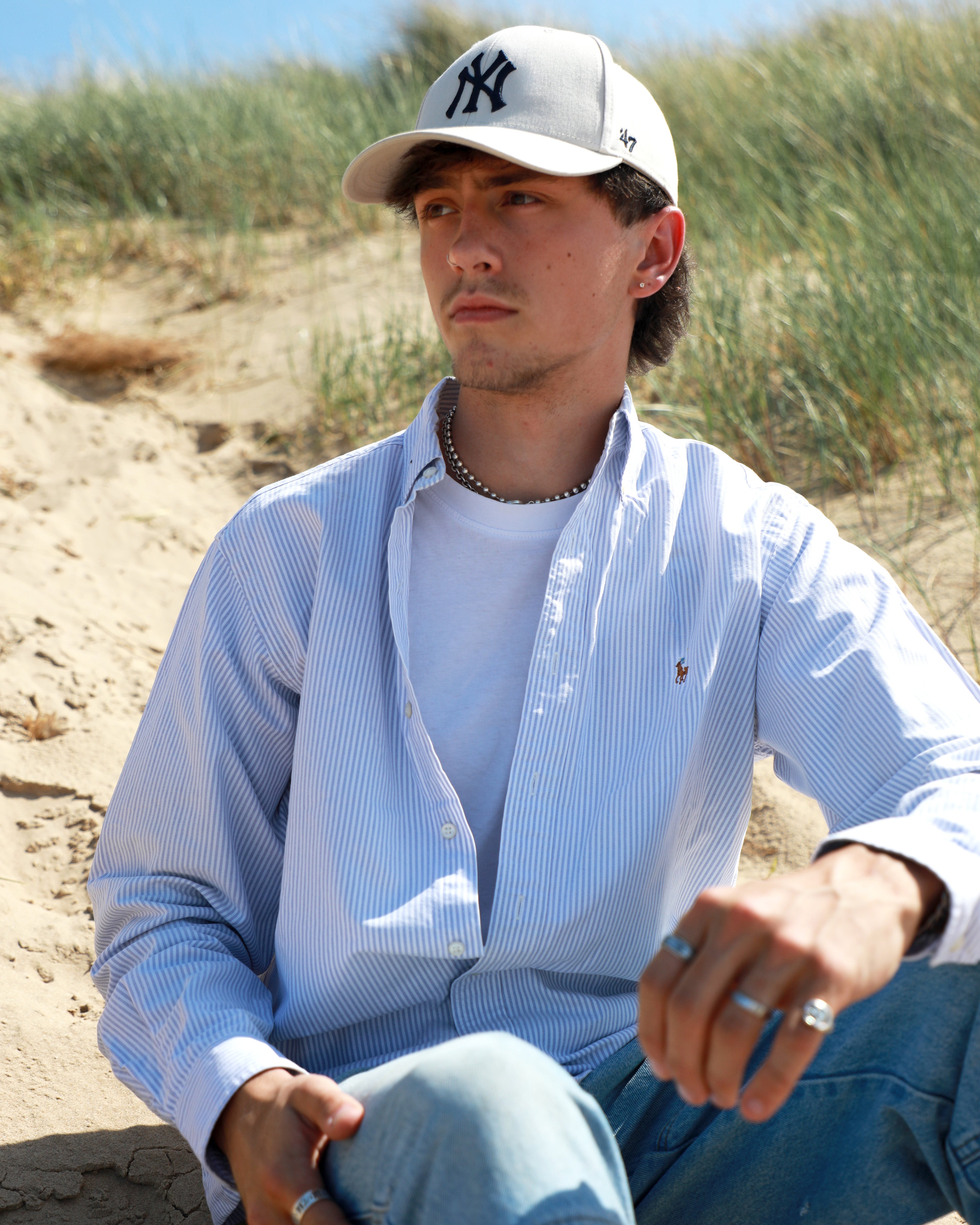 Cropped Ralph Lauren light blue and white striped shirt