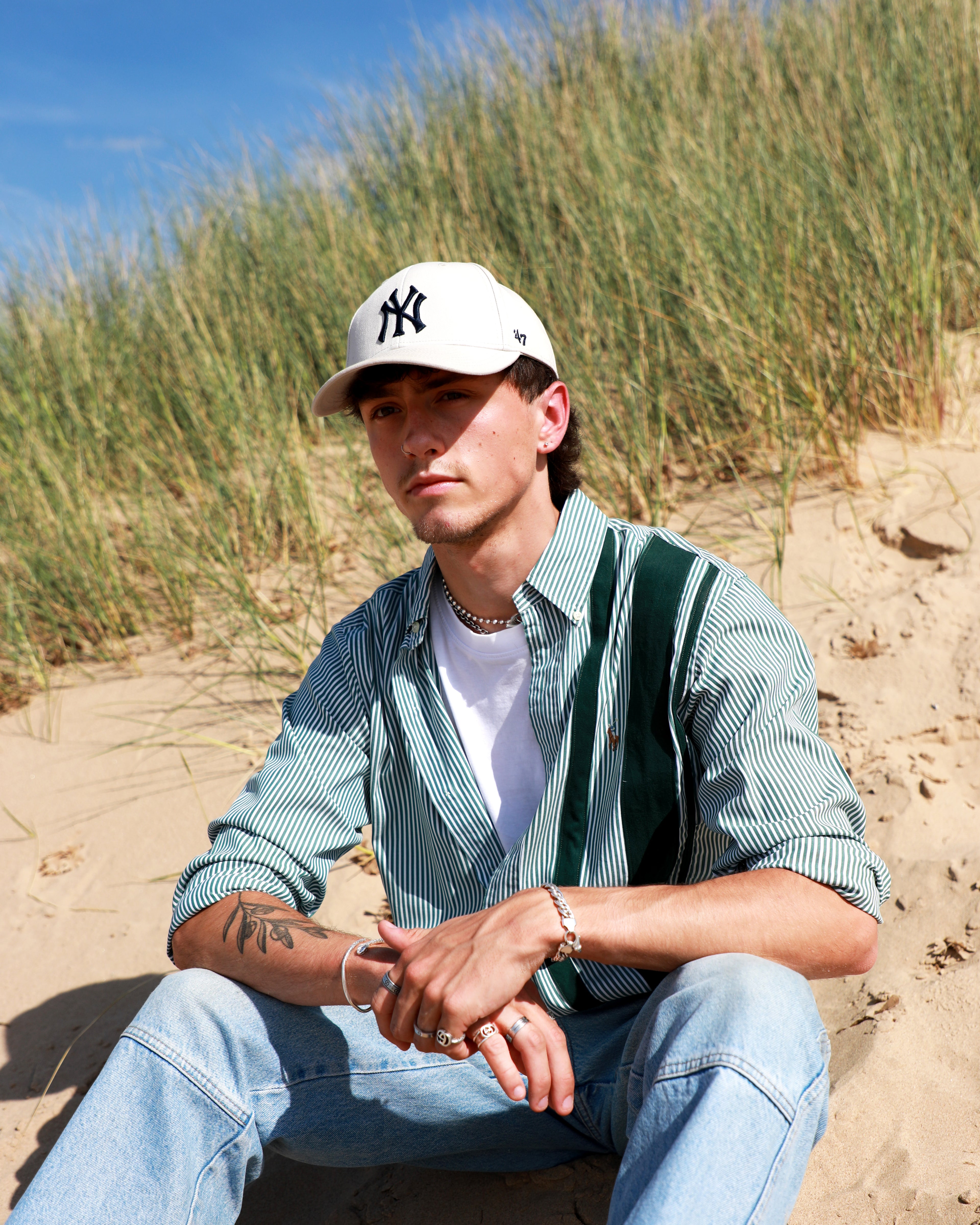 Cropped Polo Ralph Lauren green and white striped shirt