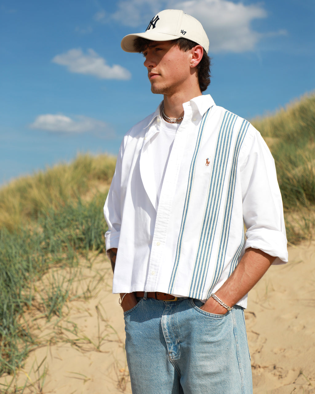 Cropped Ralph Lauren white and blue striped shirt