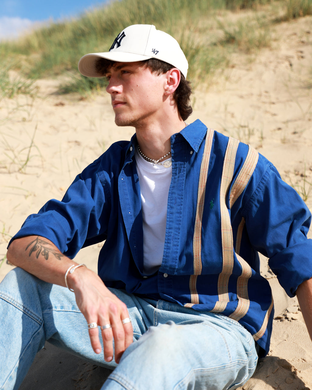 Cropped Ralph Lauren blue and beige striped shirt