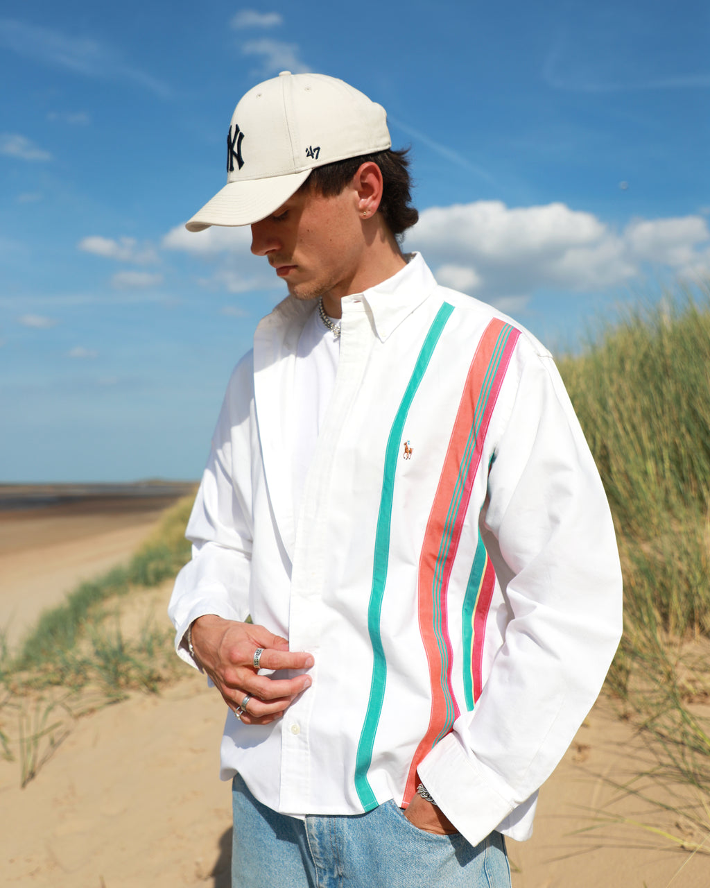 Cropped Ralph Lauren white retro style striped shirt