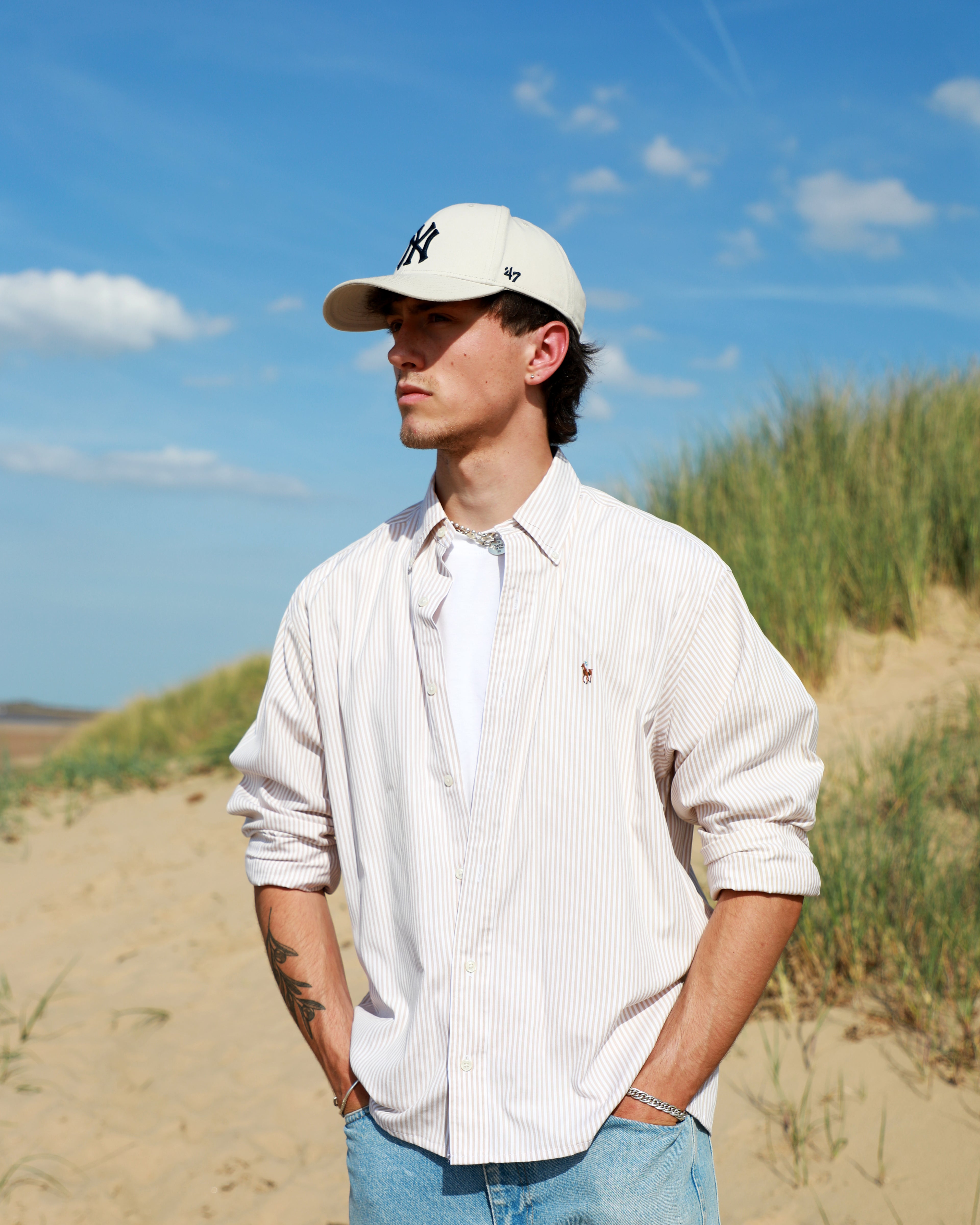 Cropped Ralph Lauren beige and white striped shirt