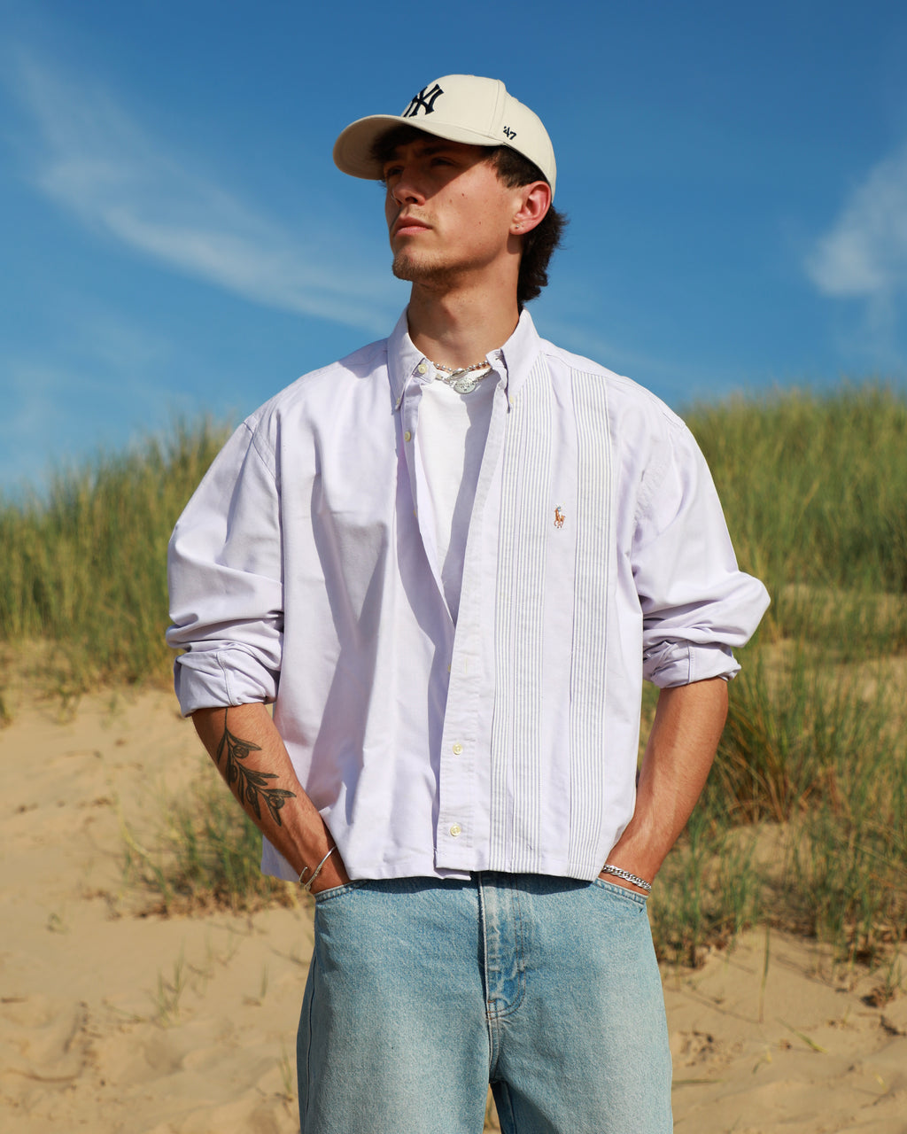 Cropped Ralph Lauren lilac striped shirt