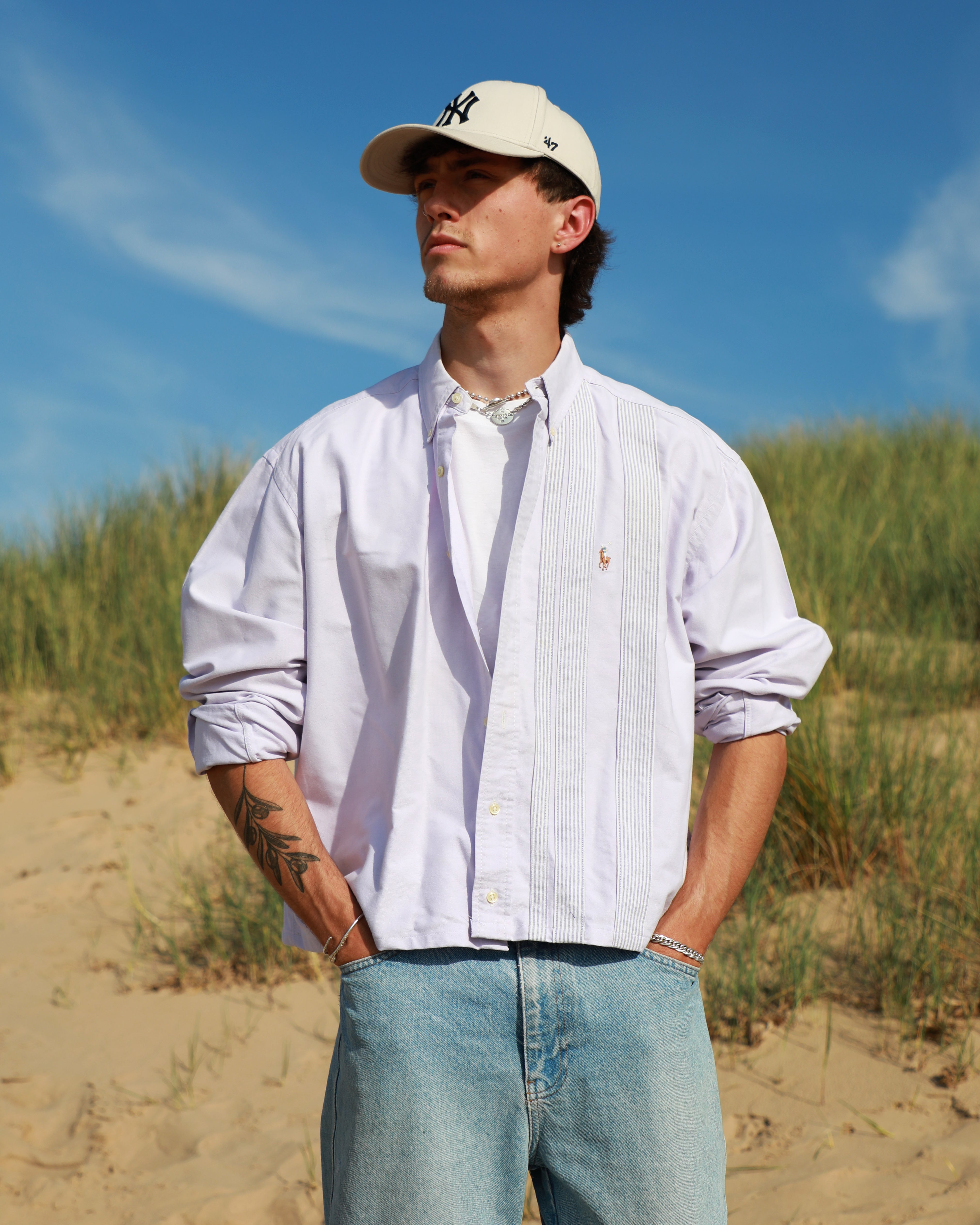 Cropped Ralph Lauren lilac striped shirt