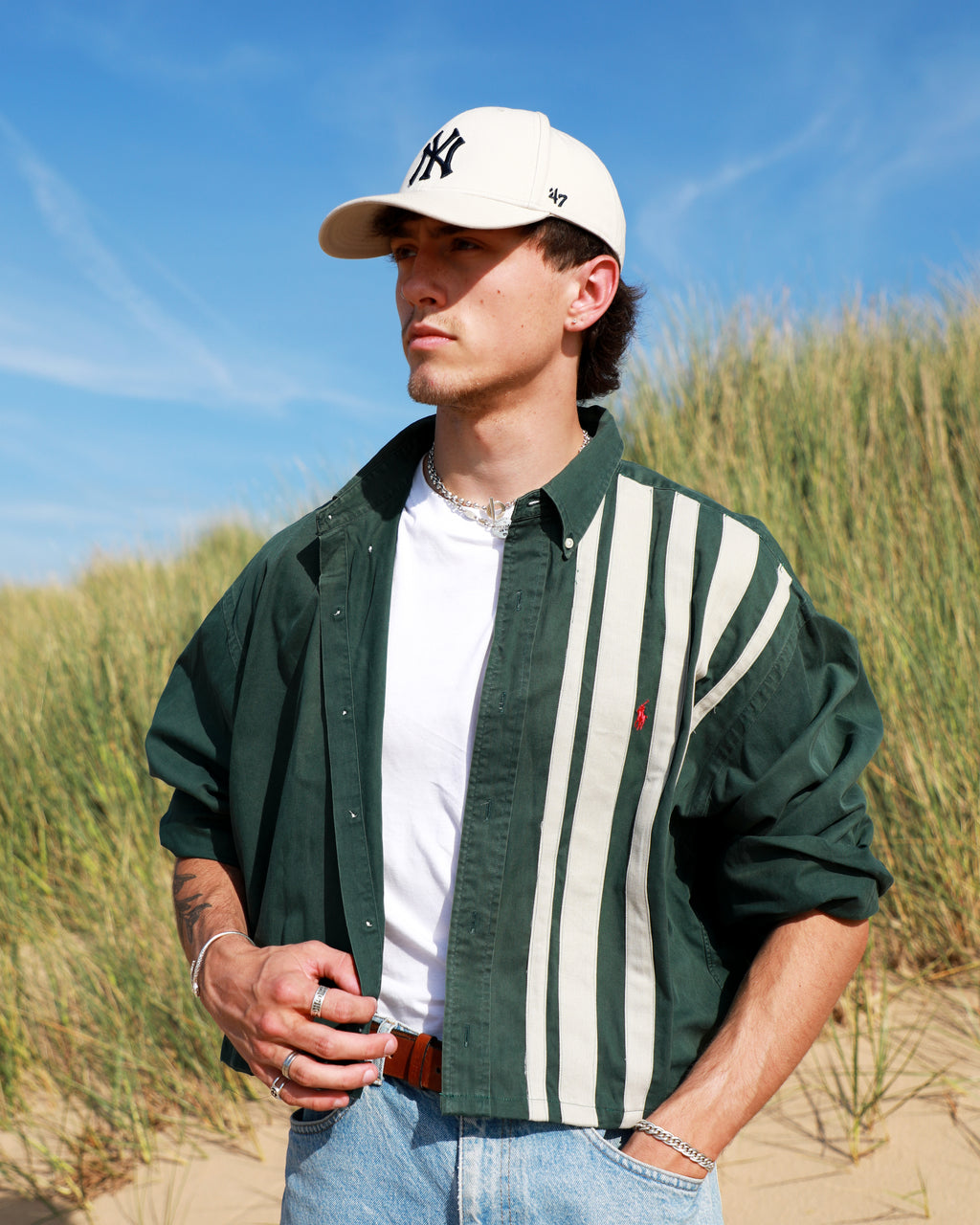 Cropped Ralph Lauren dark green striped shirt