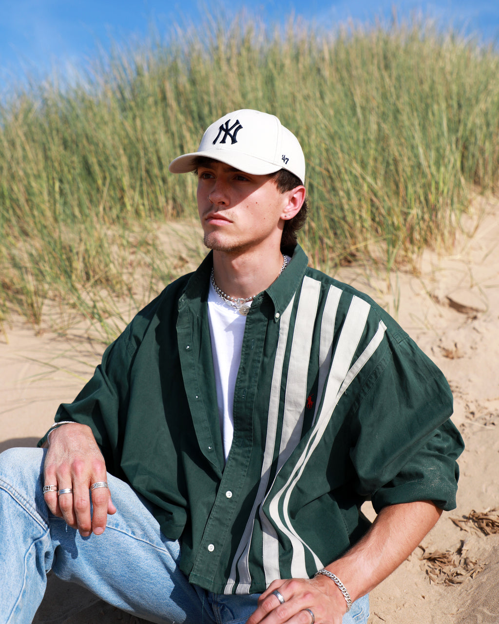 Cropped Ralph Lauren dark green striped shirt