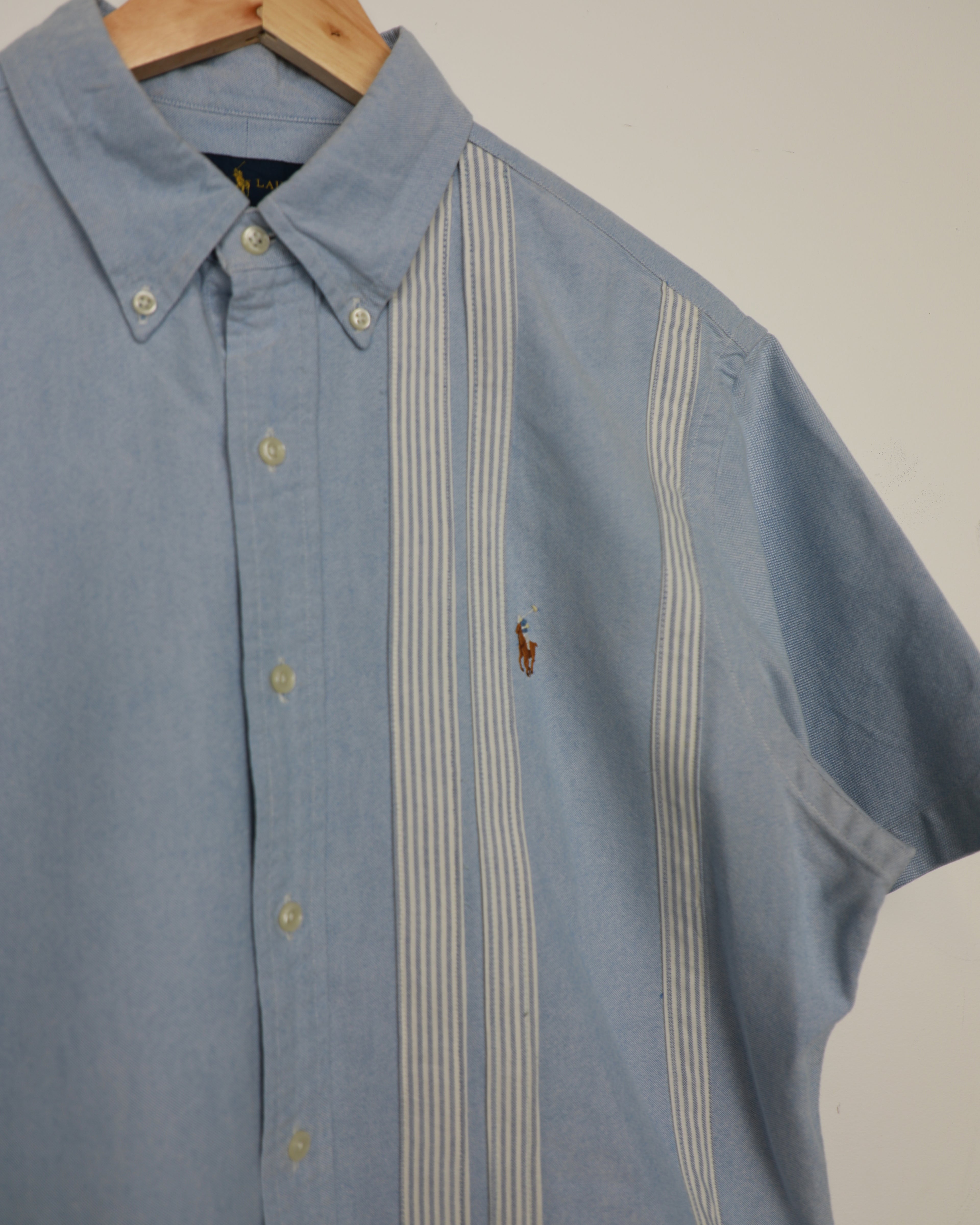 Cropped Ralph Lauren light blue striped short sleeve shirt