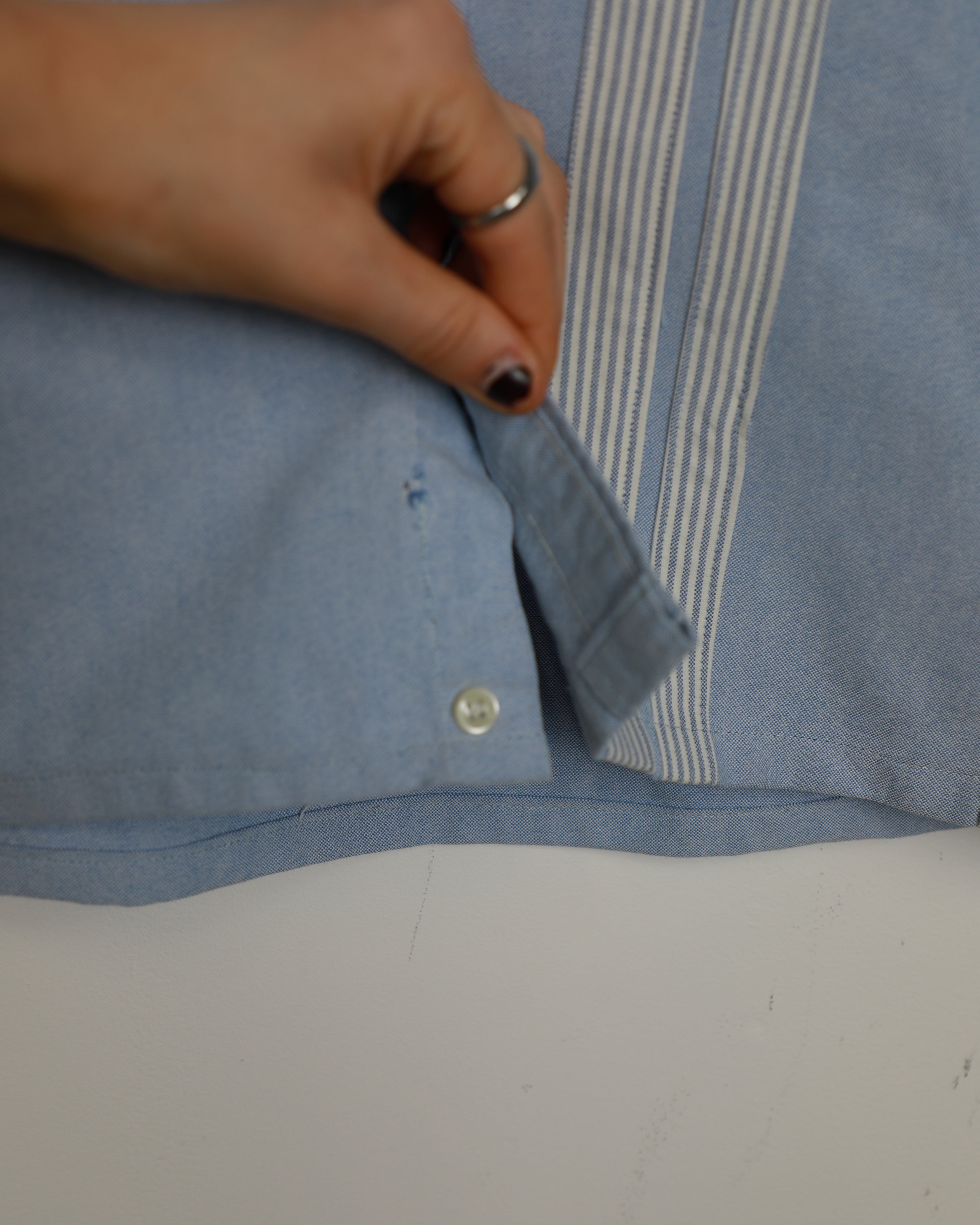 Cropped Ralph Lauren light blue striped short sleeve shirt