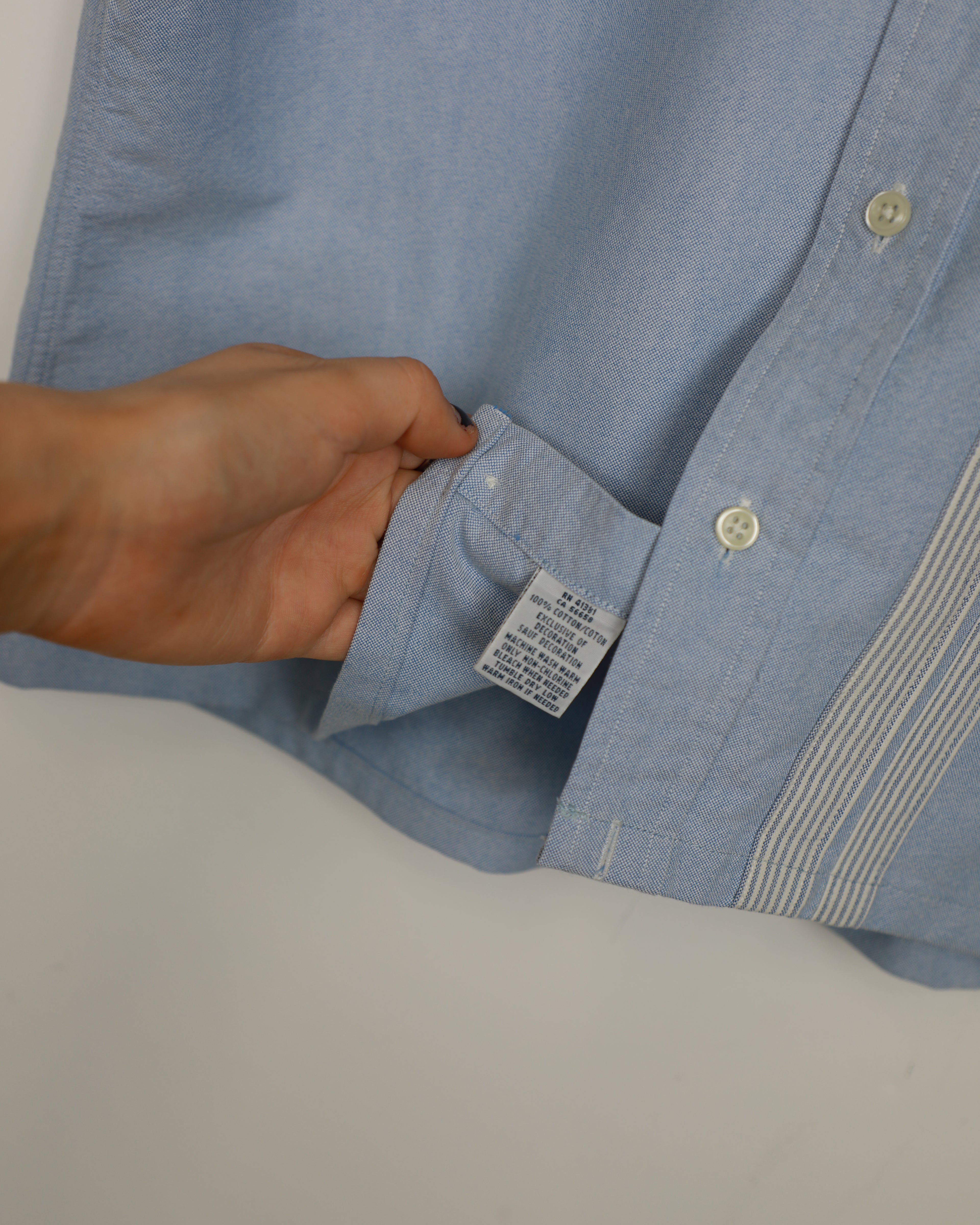 Cropped Ralph Lauren light blue striped short sleeve shirt
