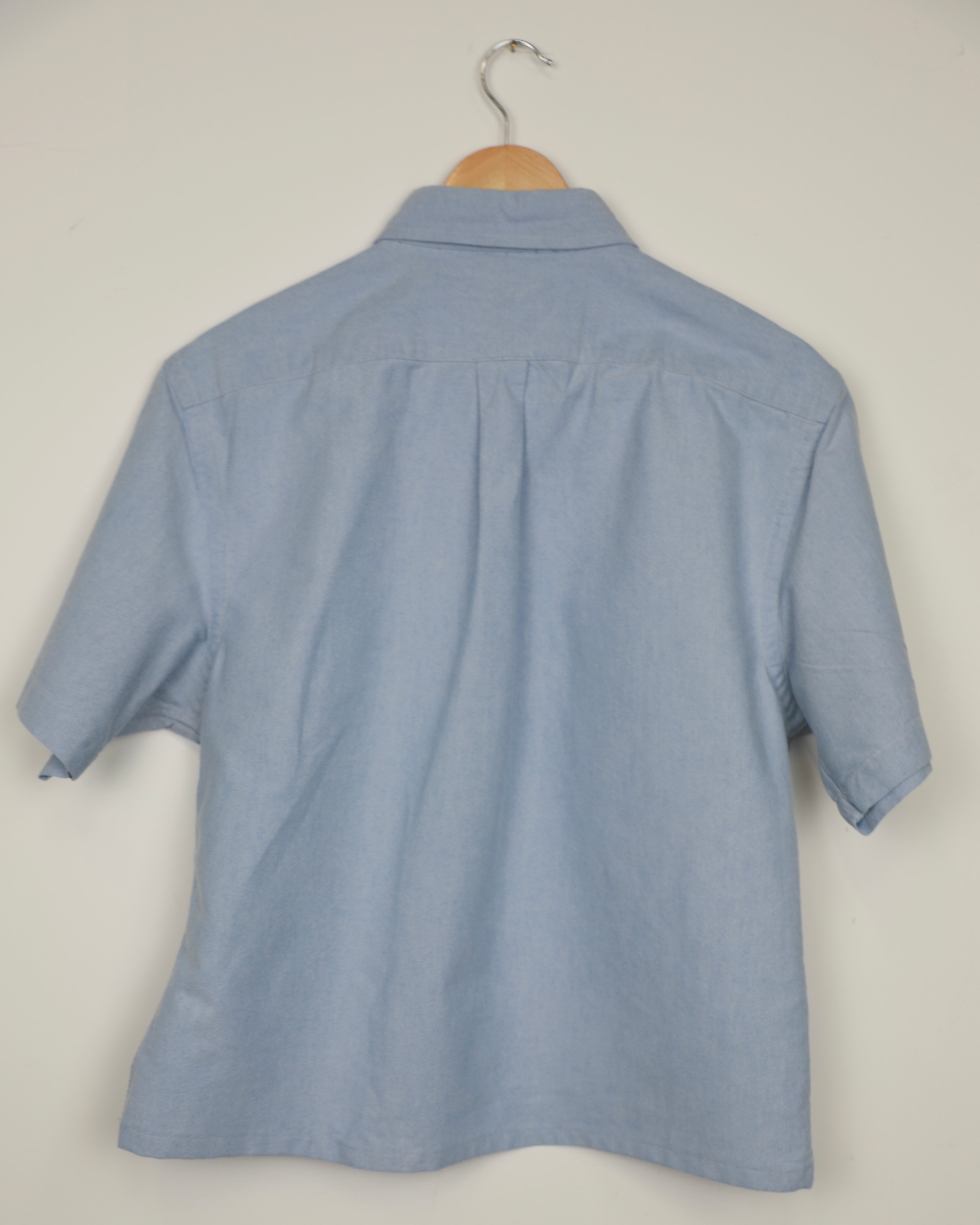 Cropped Ralph Lauren light blue striped short sleeve shirt