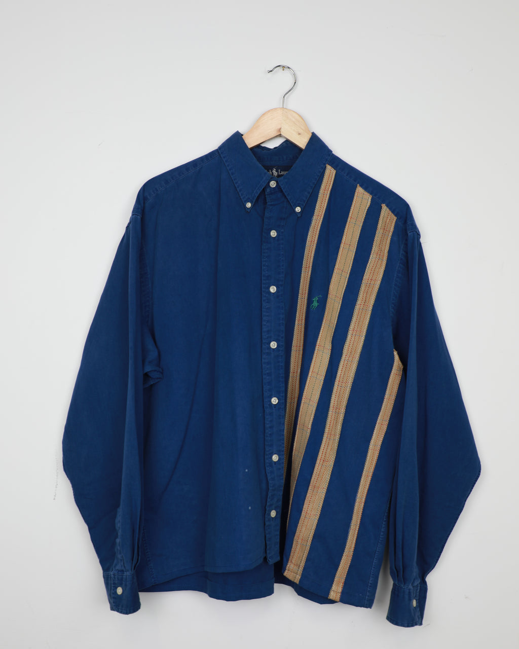 Cropped Ralph Lauren blue and beige striped shirt