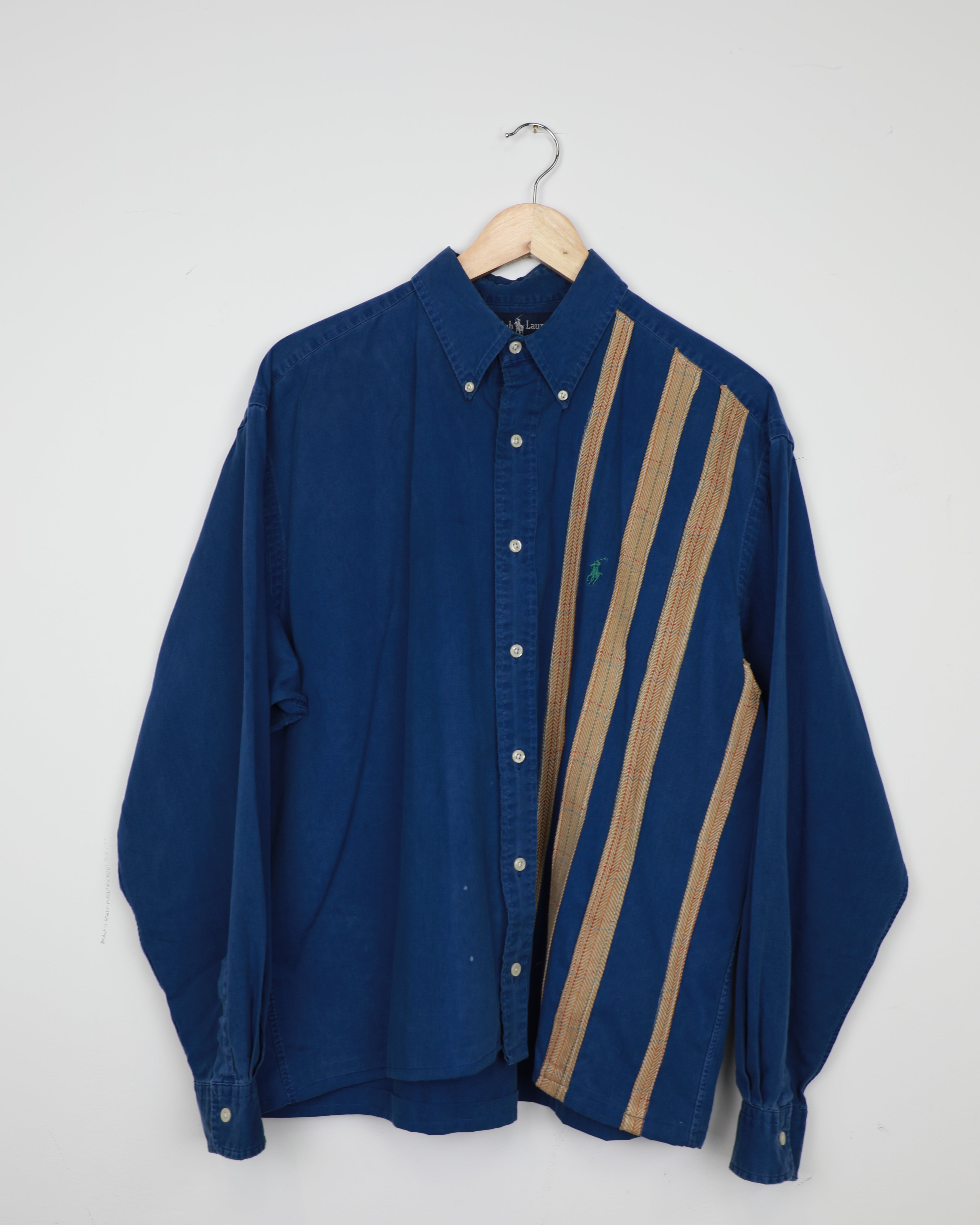 Cropped Ralph Lauren blue and beige striped shirt