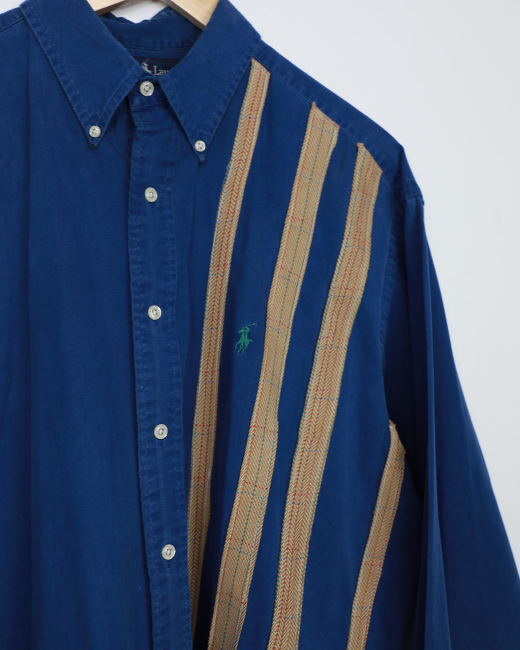 Cropped Ralph Lauren blue and beige striped shirt