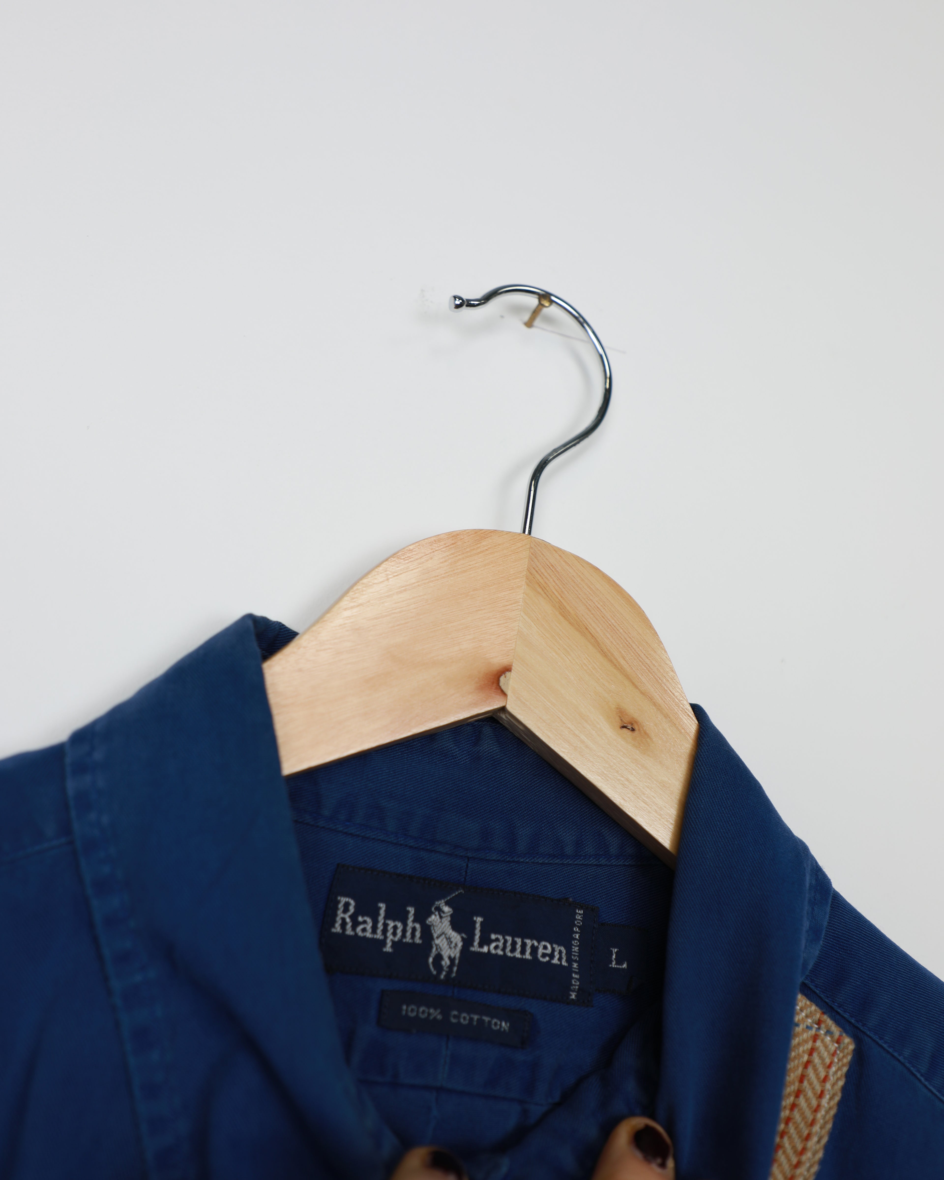 Cropped Ralph Lauren blue and beige striped shirt