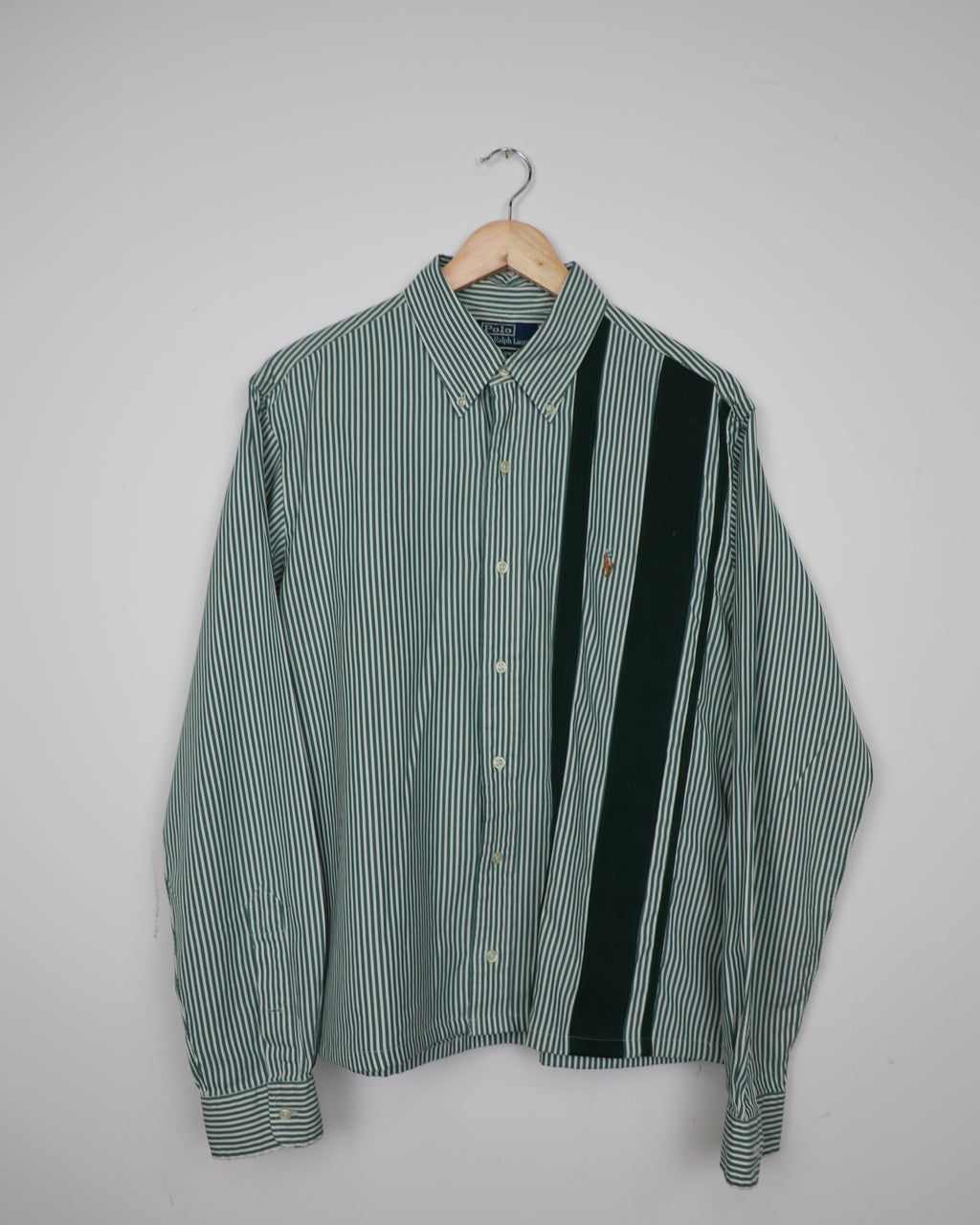 Cropped Polo Ralph Lauren green and white striped shirt