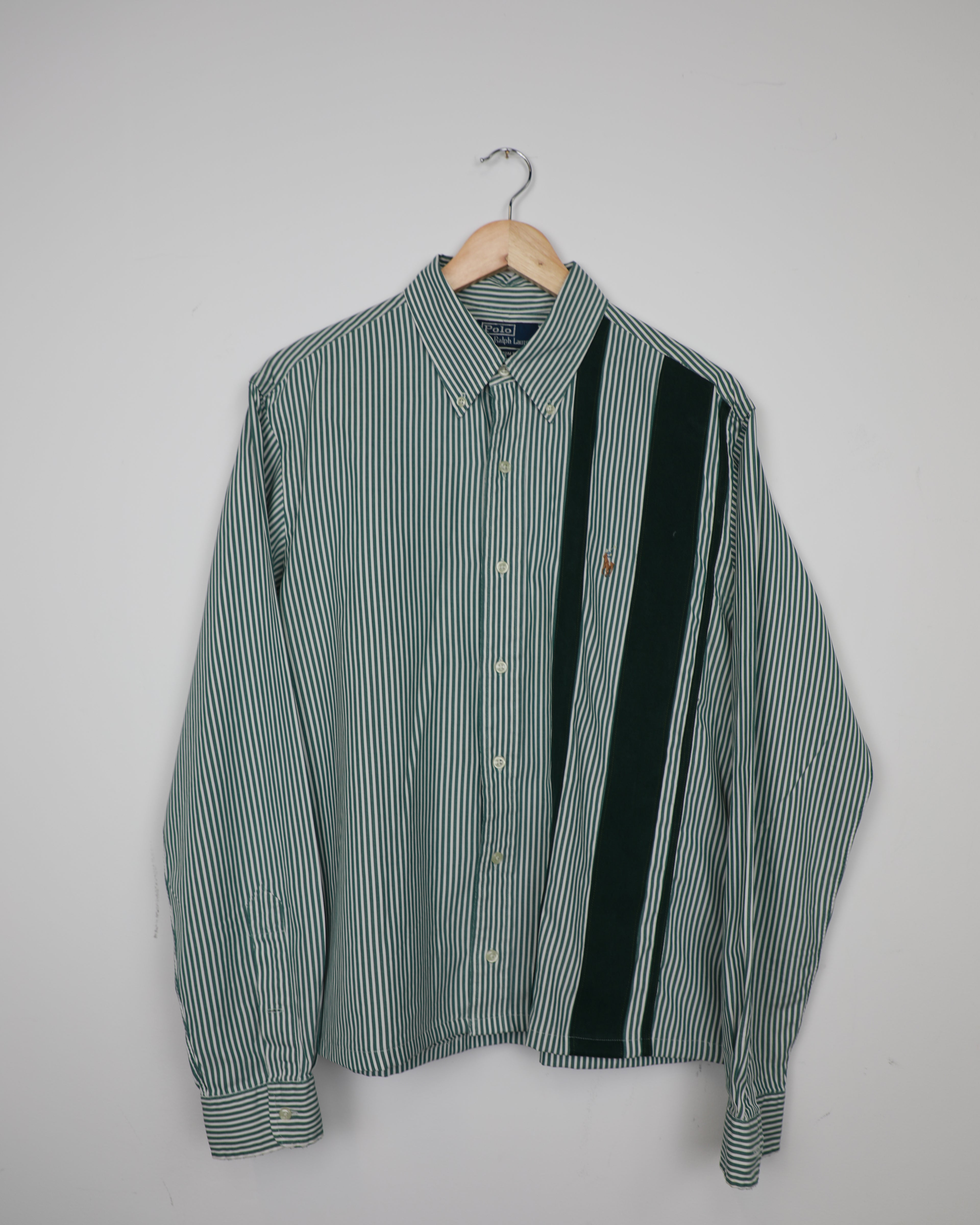 Cropped Polo Ralph Lauren green and white striped shirt