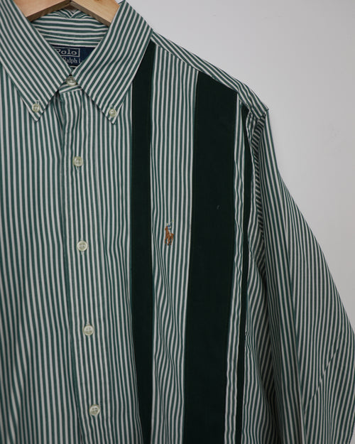 Cropped Polo Ralph Lauren green and white striped shirt