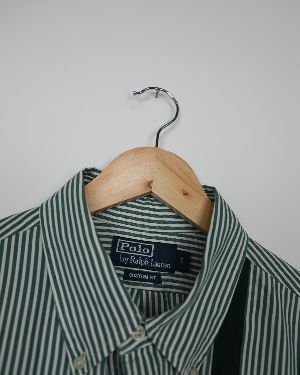 Cropped Polo Ralph Lauren green and white striped shirt