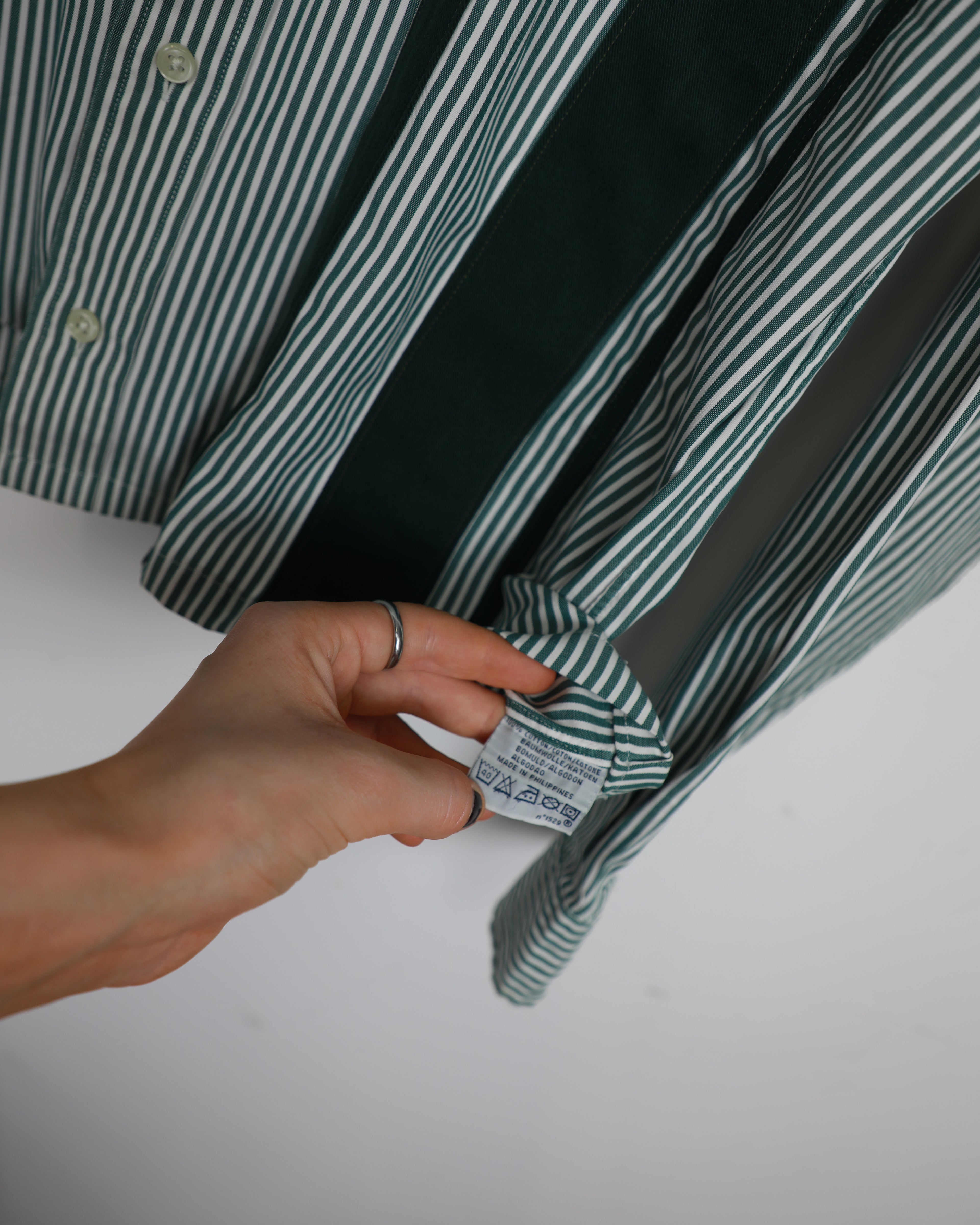Cropped Polo Ralph Lauren green and white striped shirt