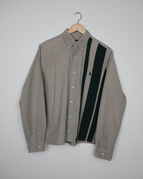 Cropped Ralph Lauren beige and dark green striped shirt