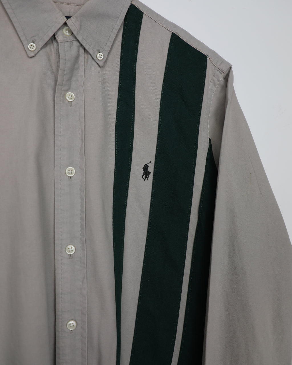Cropped Ralph Lauren beige and dark green striped shirt