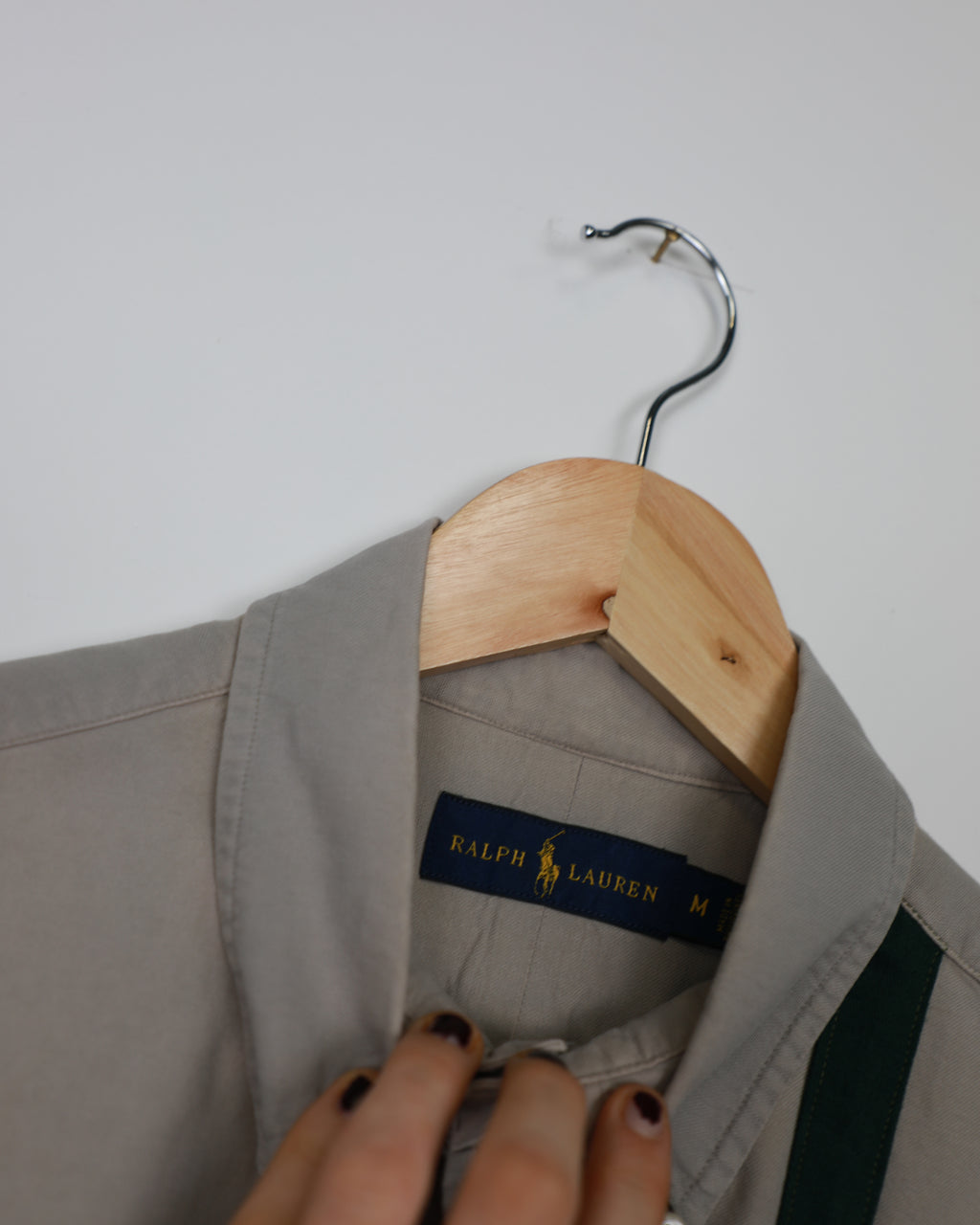 Cropped Ralph Lauren beige and dark green striped shirt