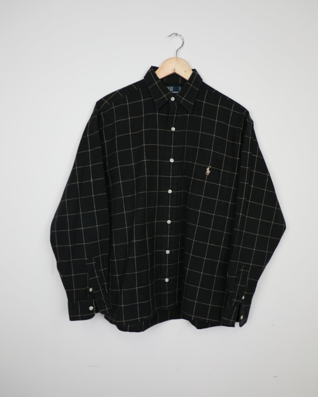 Cropped Polo Ralph Lauren black checked linen blend shirt