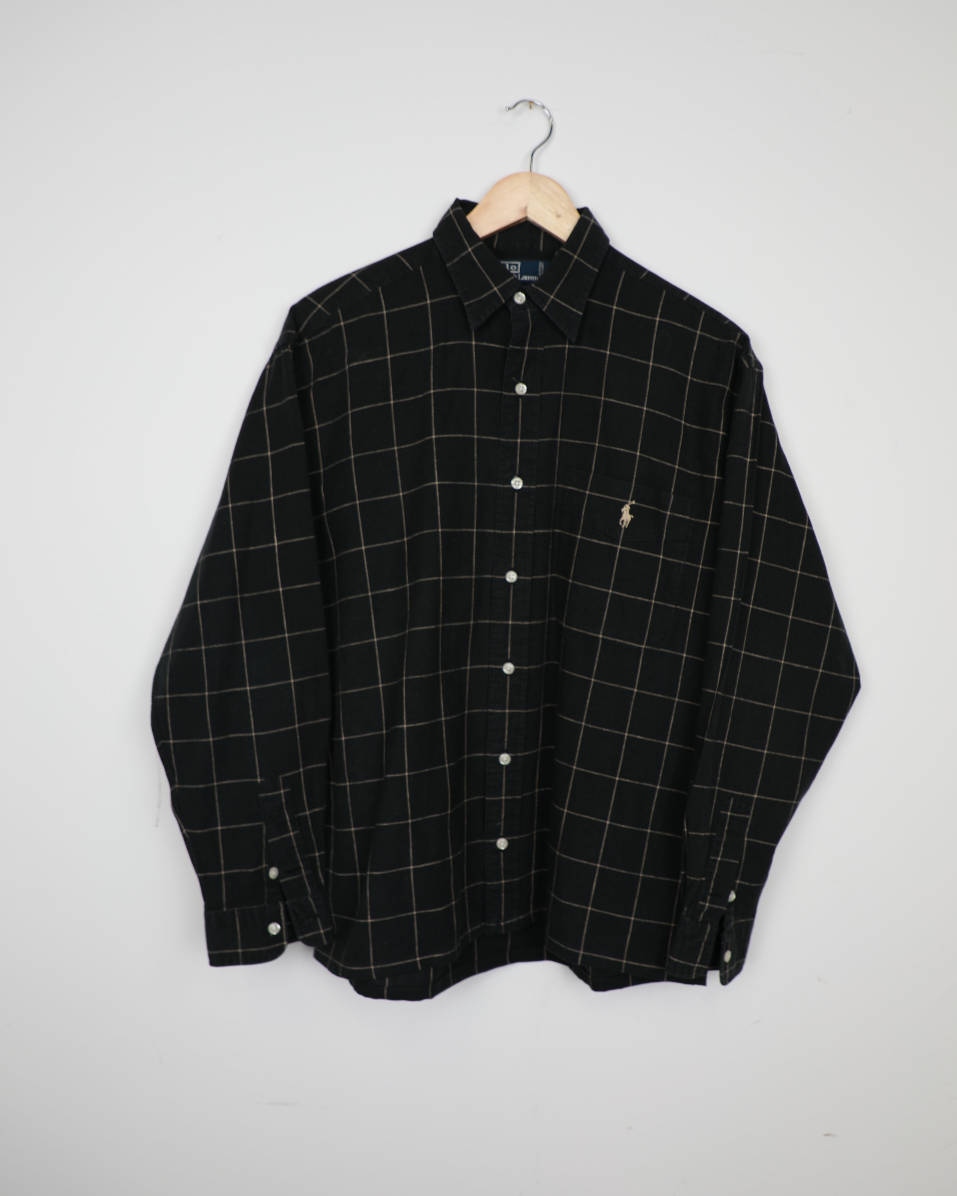 Cropped Polo Ralph Lauren black checked linen blend shirt