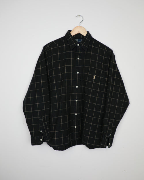 Cropped Polo Ralph Lauren black checked linen blend shirt