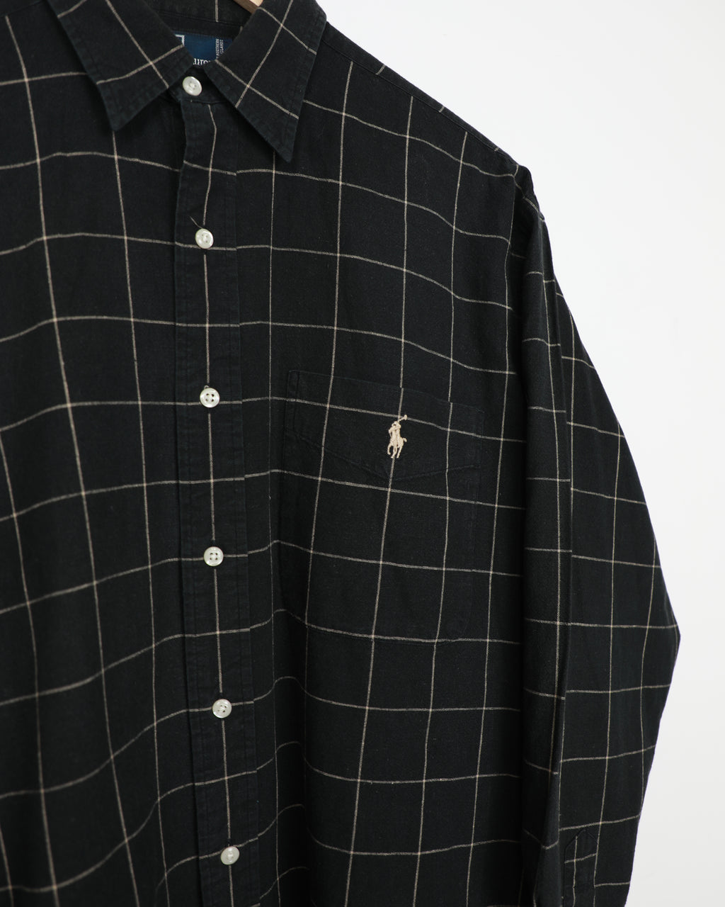 Cropped Polo Ralph Lauren black checked linen blend shirt