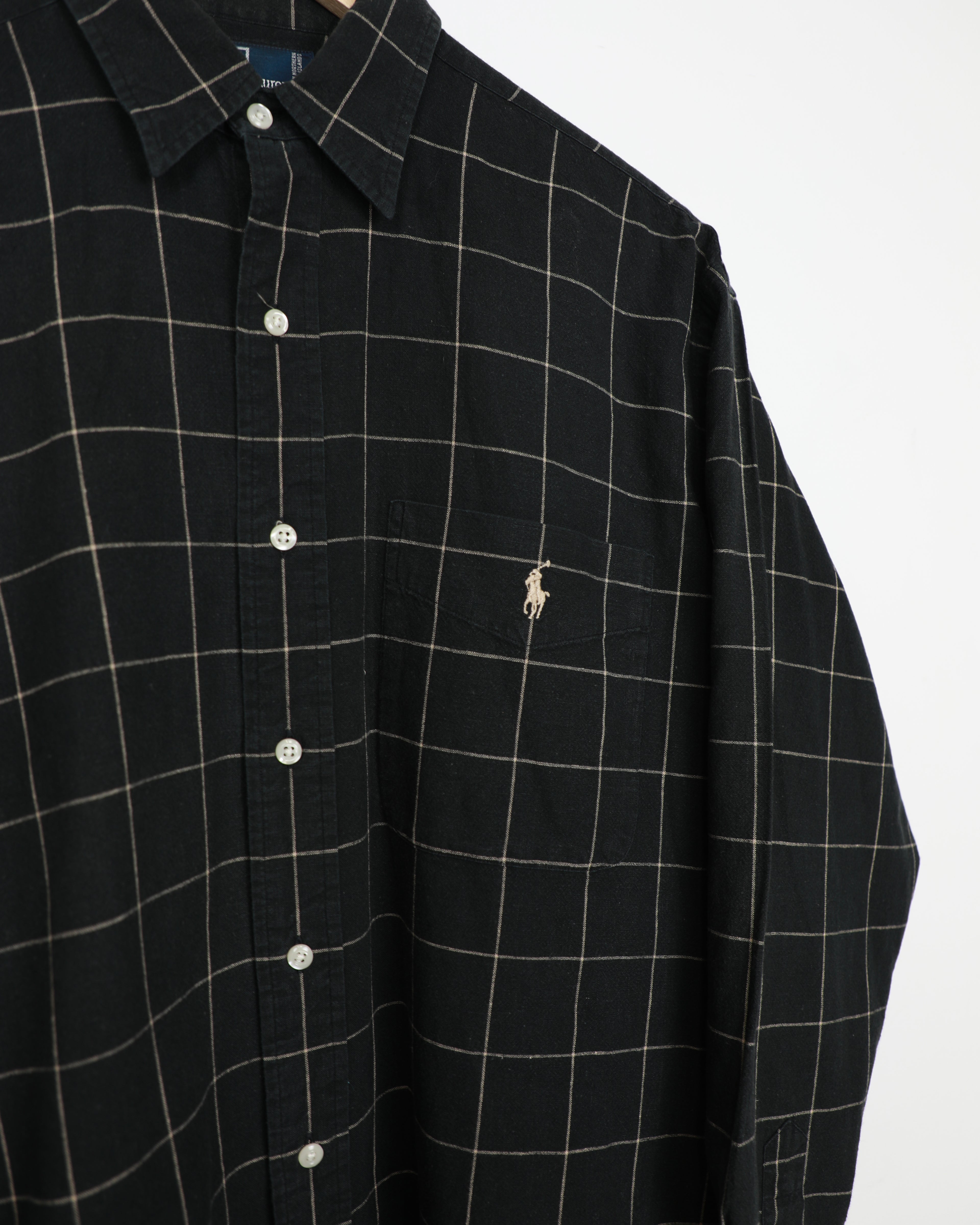 Cropped Polo Ralph Lauren black checked linen blend shirt