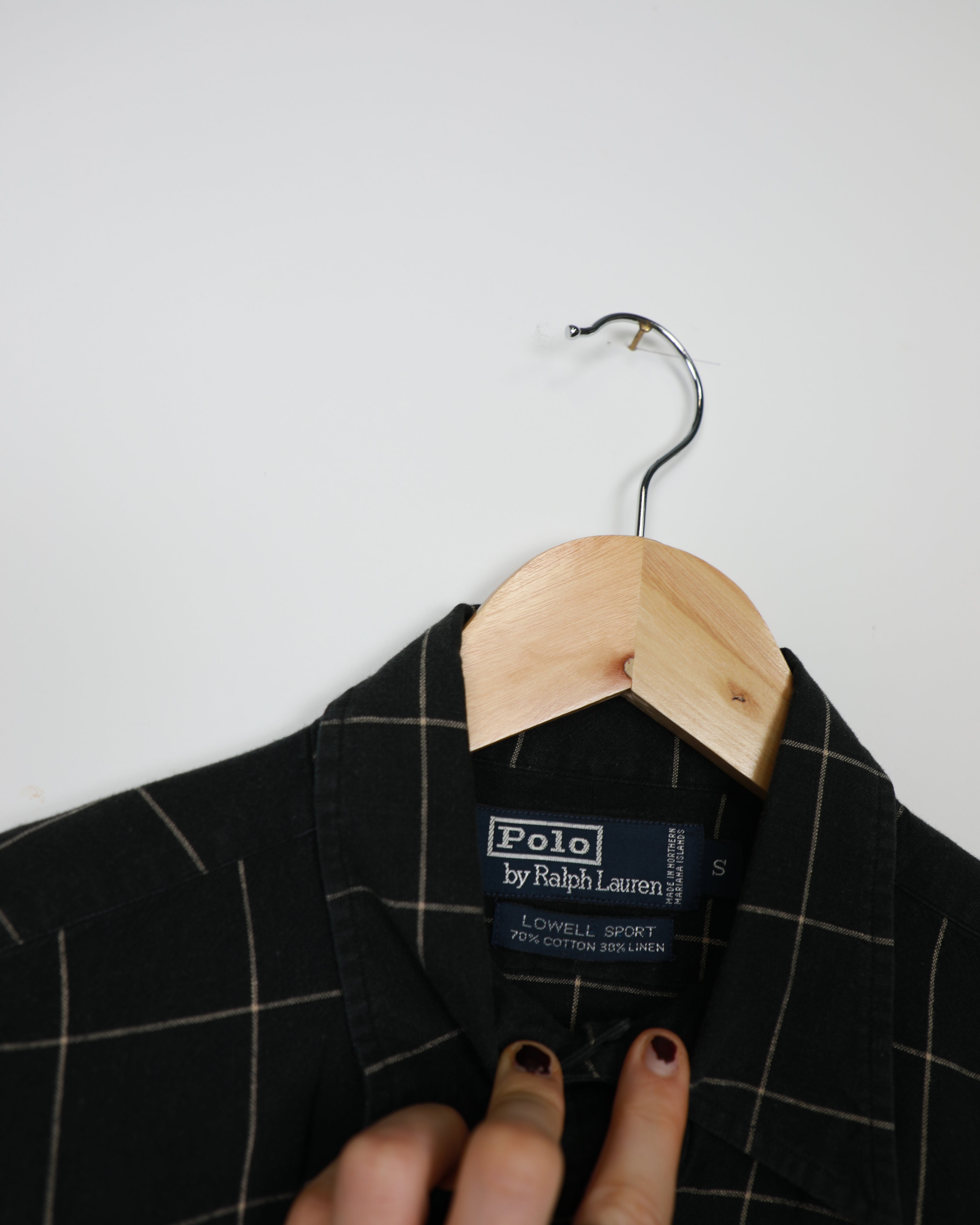 Cropped Polo Ralph Lauren black checked linen blend shirt