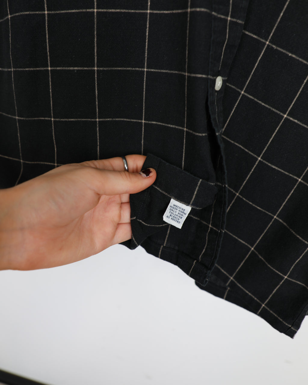 Cropped Polo Ralph Lauren black checked linen blend shirt