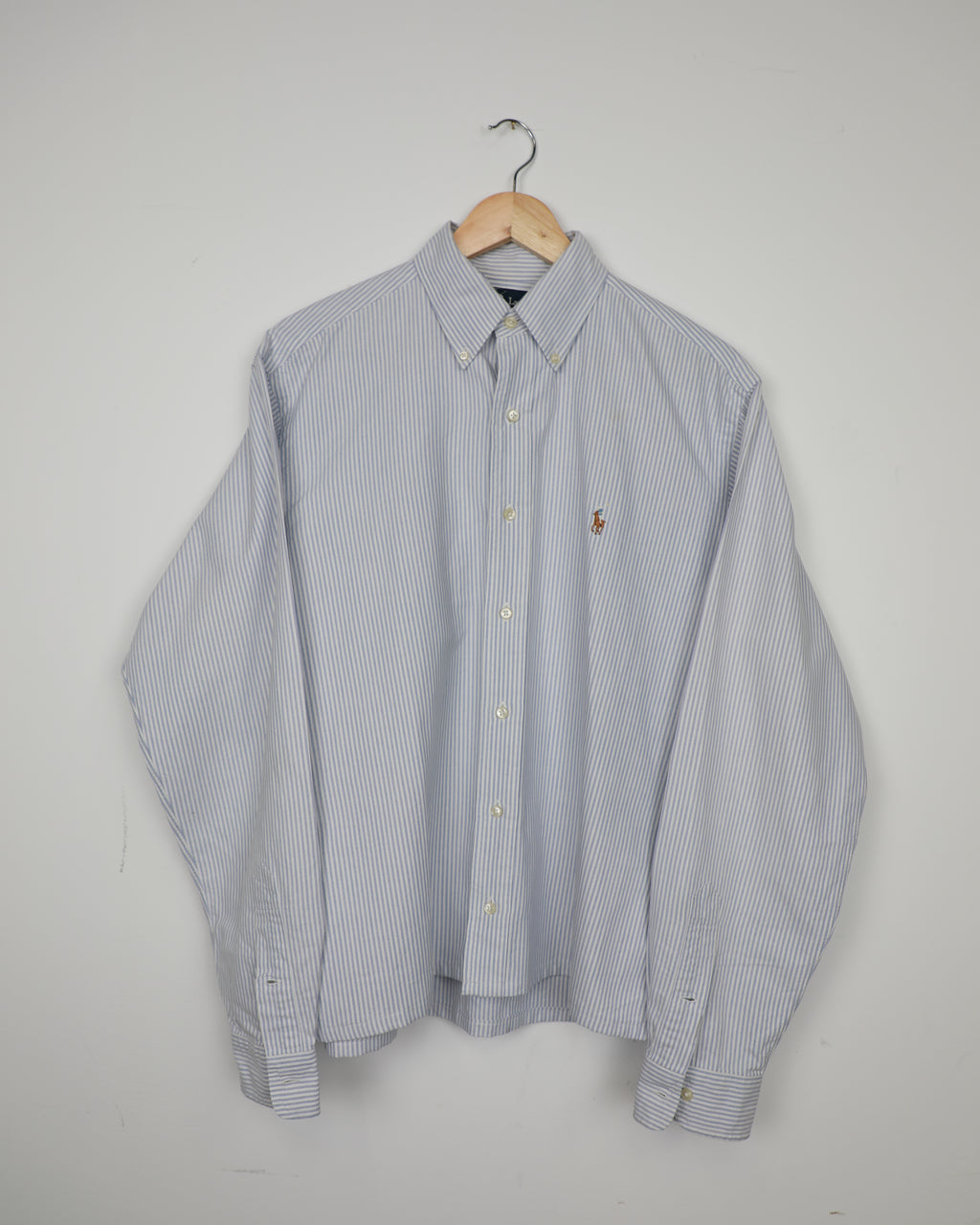 Cropped Ralph Lauren light blue and white striped shirt
