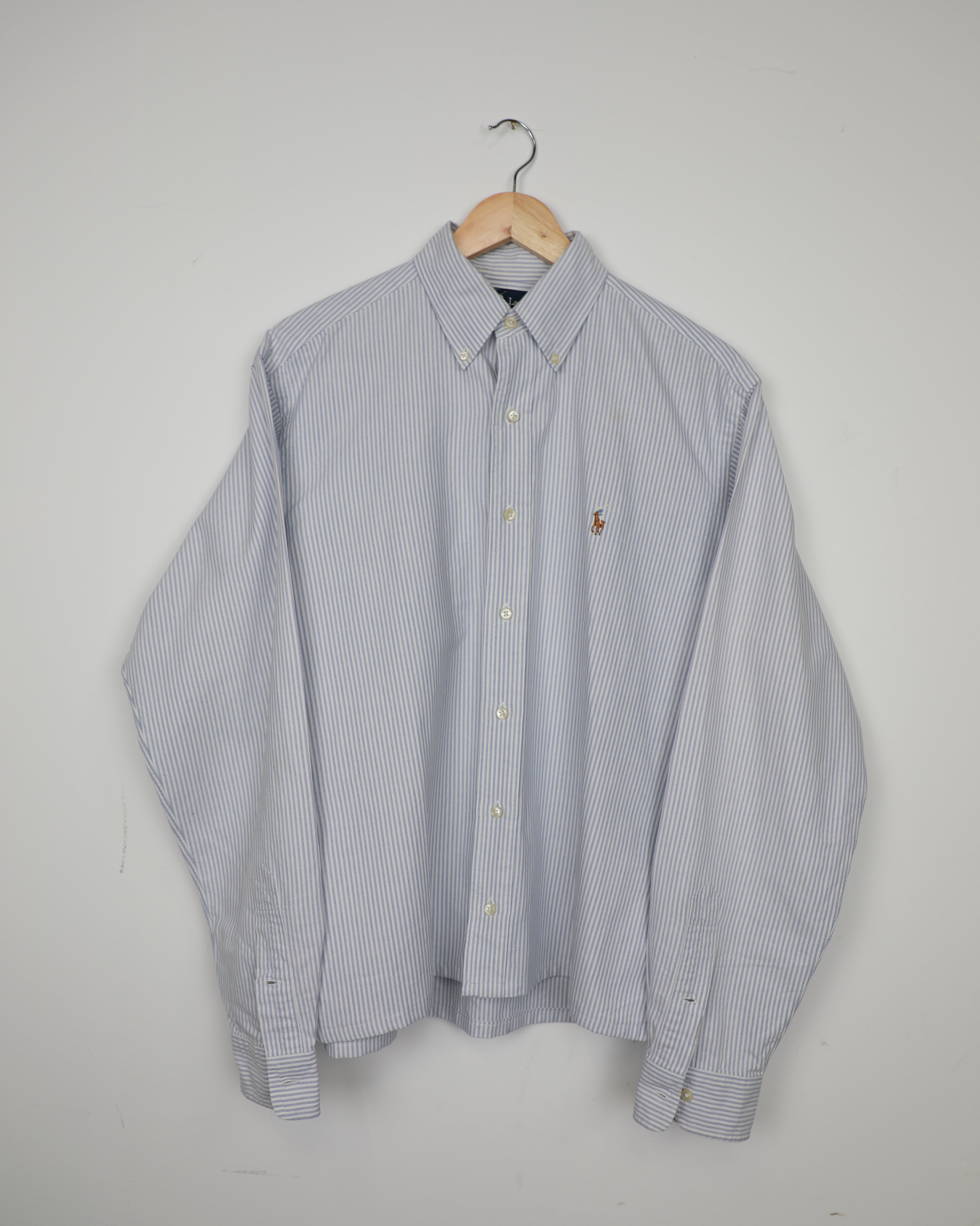 Cropped Ralph Lauren light blue and white striped shirt