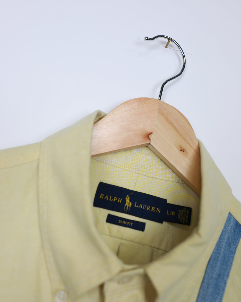 Cropped Ralph Lauren butter yellow an blue striped shirt