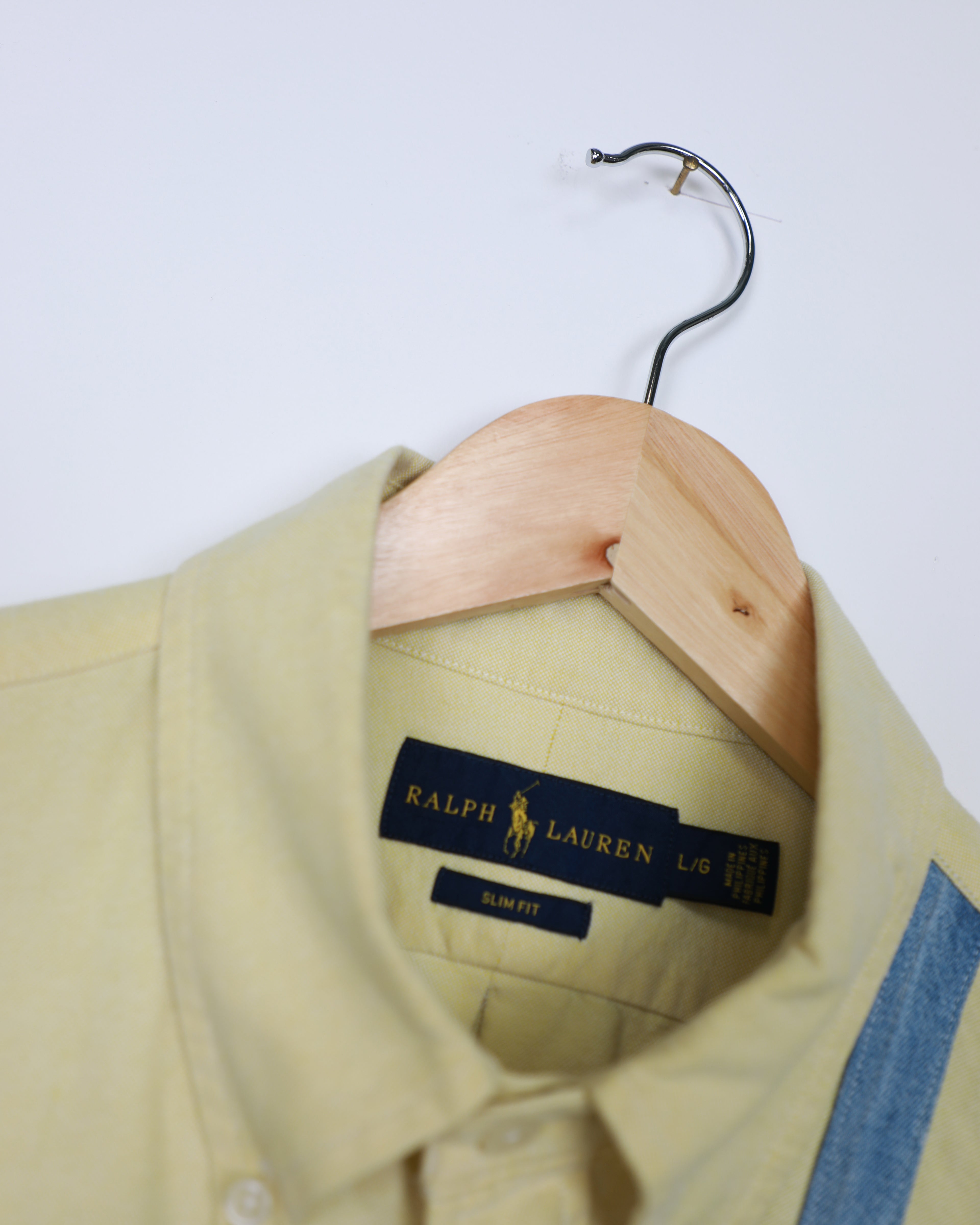 Cropped Ralph Lauren butter yellow an blue striped shirt