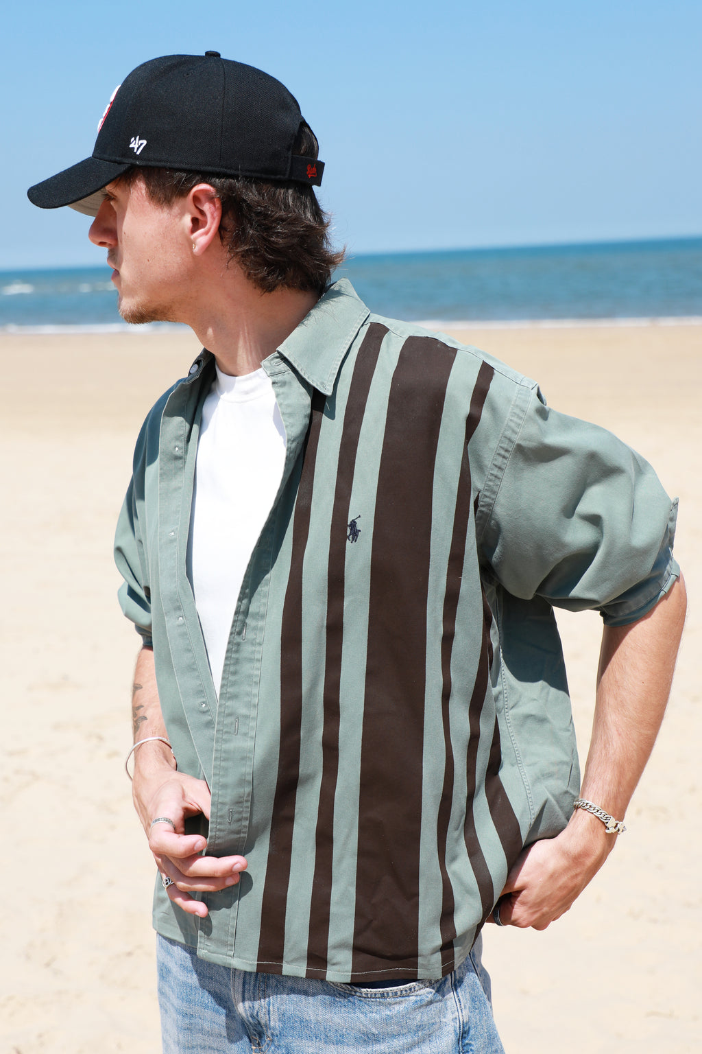 Ralph Lauren green striped cropped shirt