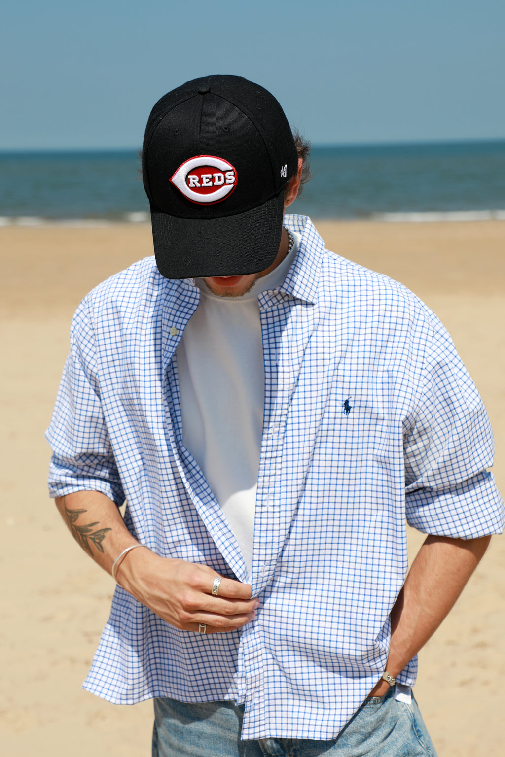 Ralph Lauren light blue and white checked cropped shirt