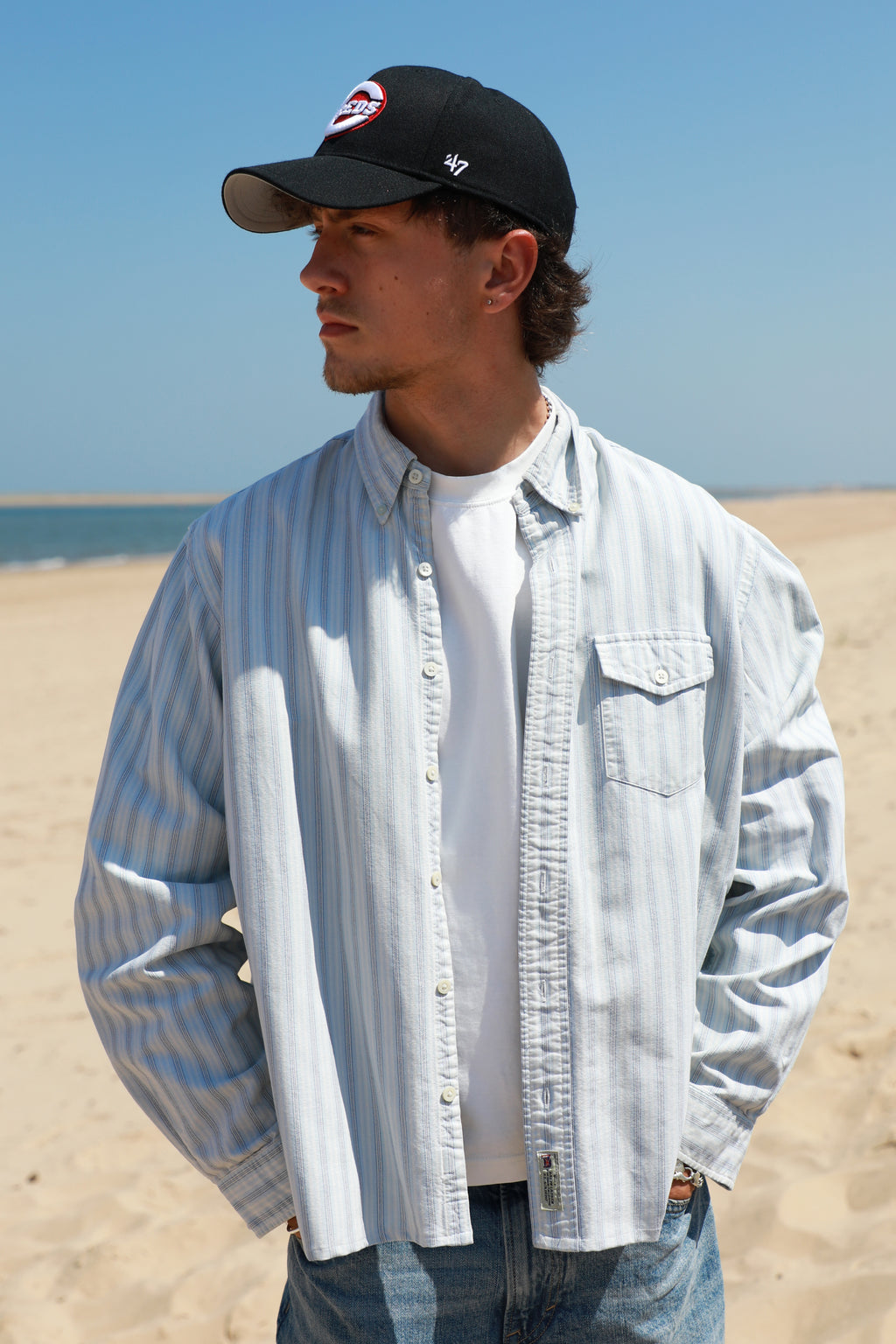 Ralph Lauren light blue striped cropped shirt