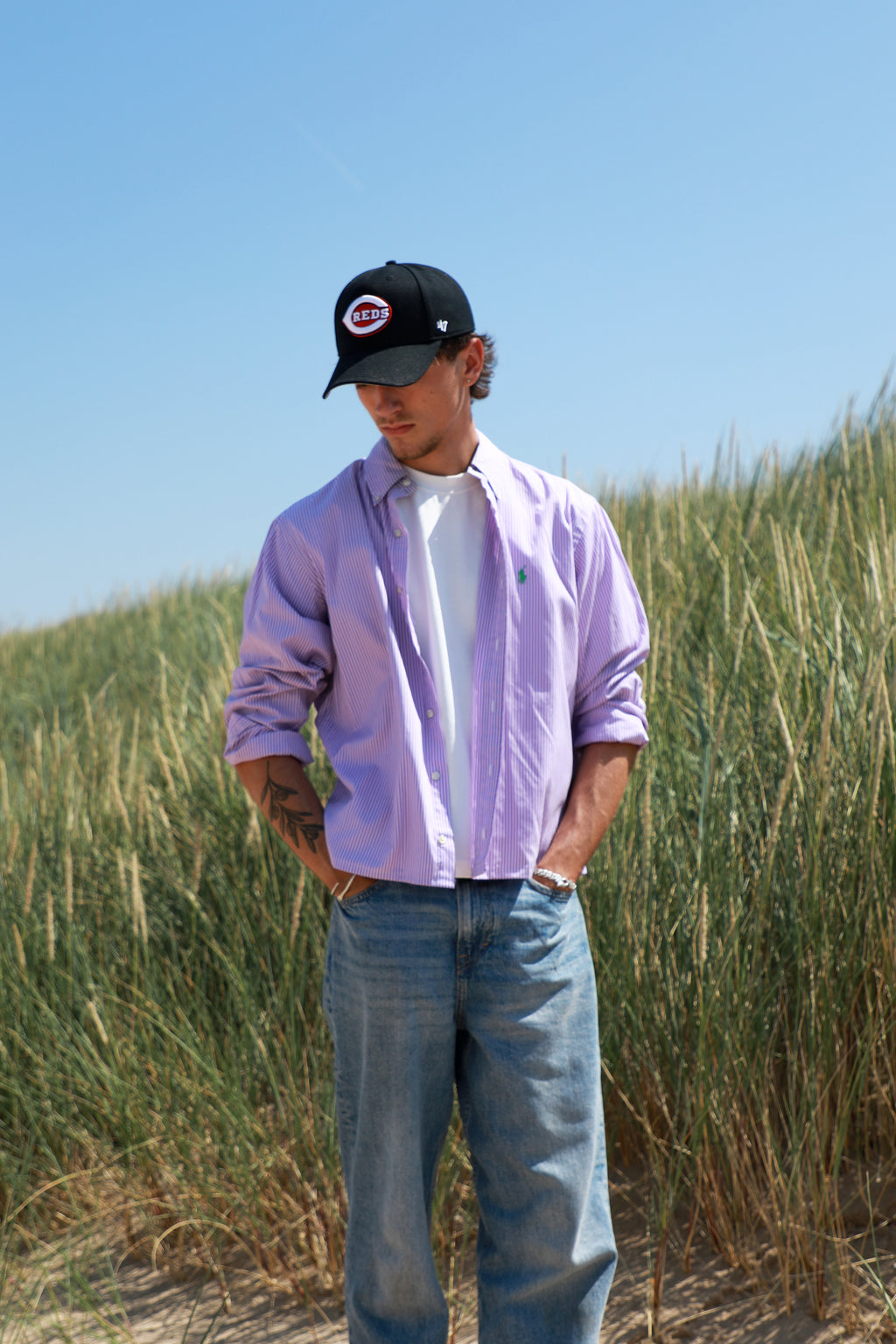 Ralph Lauren purple and white striped cropped shirt