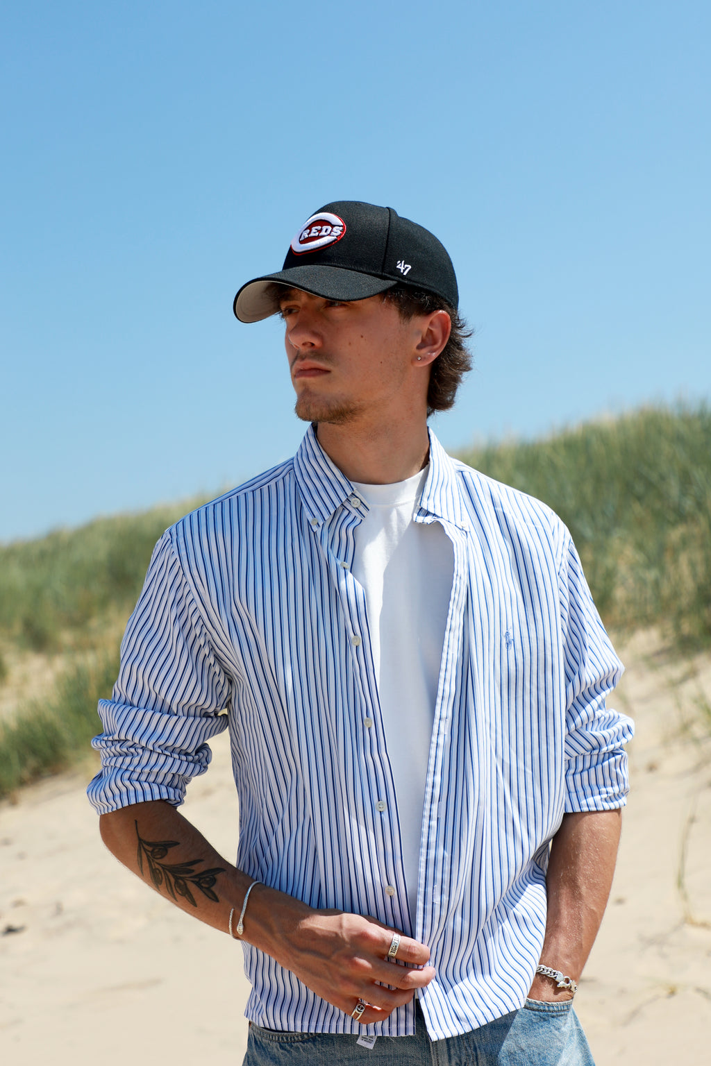Ralph Lauren blue and white striped cropped shirt