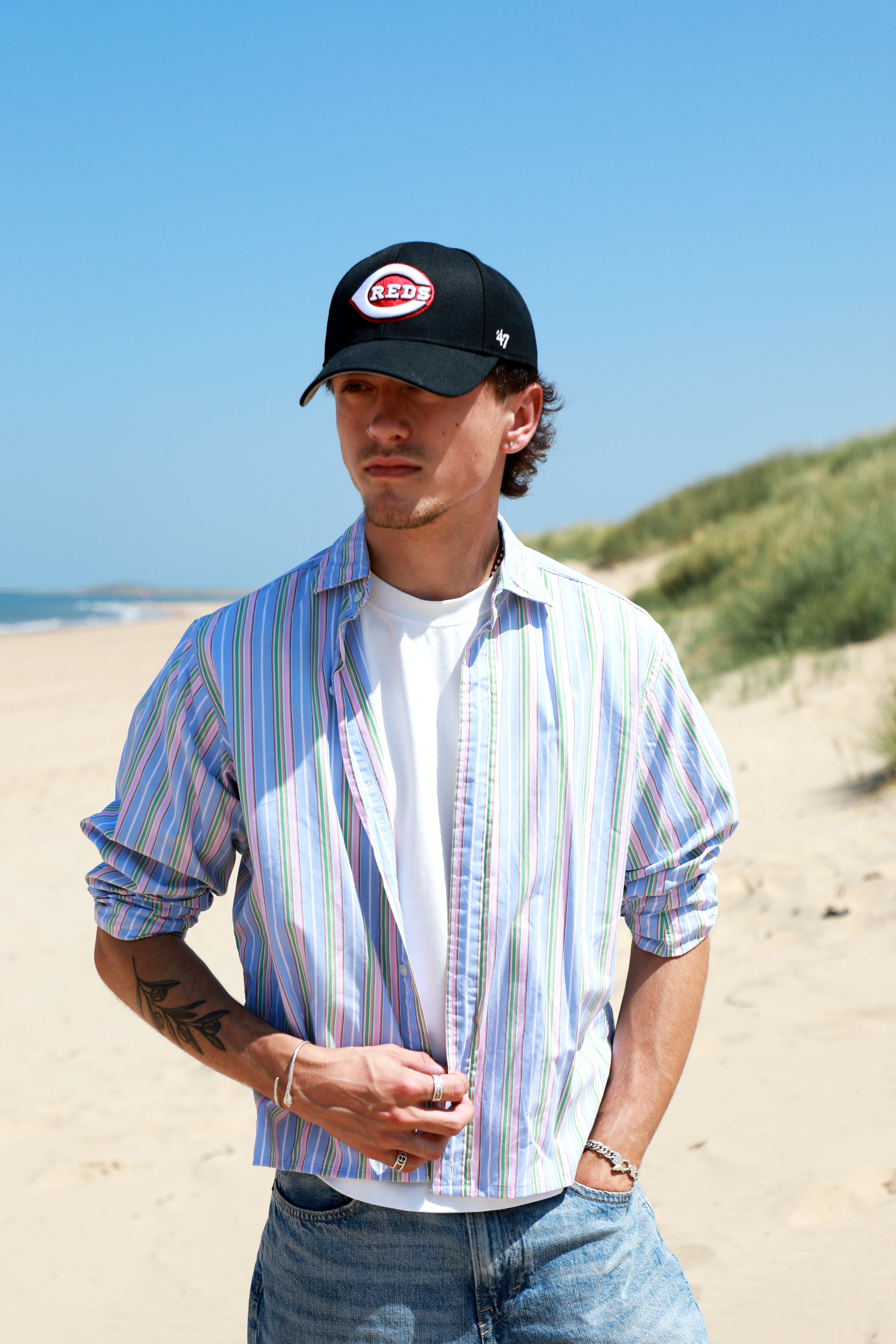 Ralph Lauren blue and pink striped cropped retro style shirt
