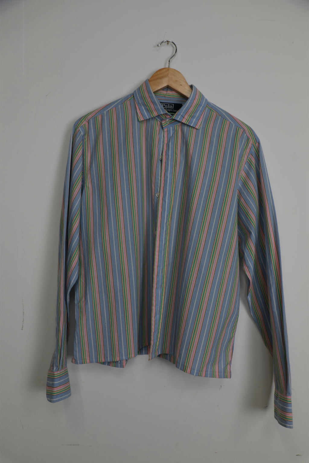 Ralph Lauren blue and pink striped cropped retro style shirt