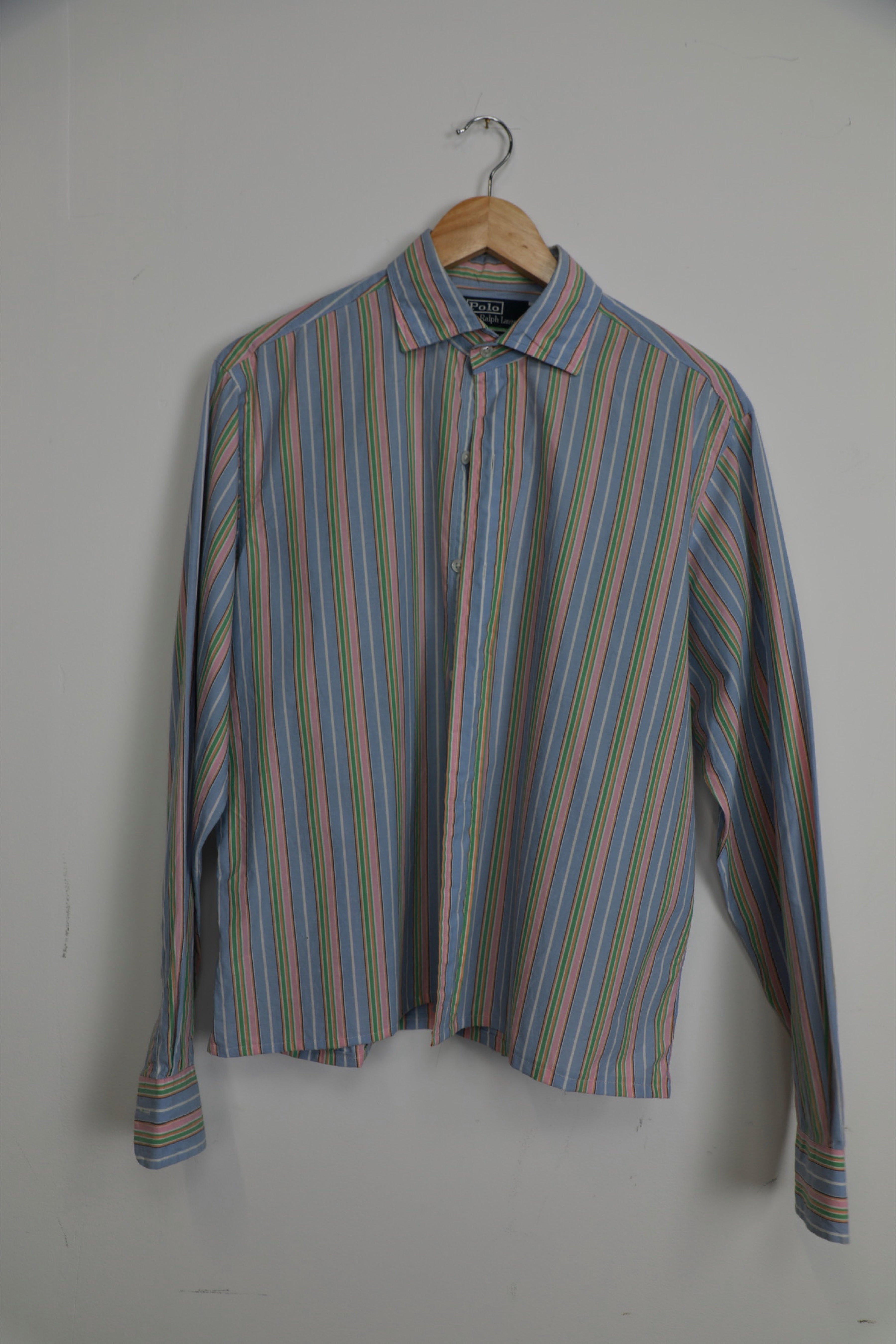 Ralph Lauren blue and pink striped cropped retro style shirt