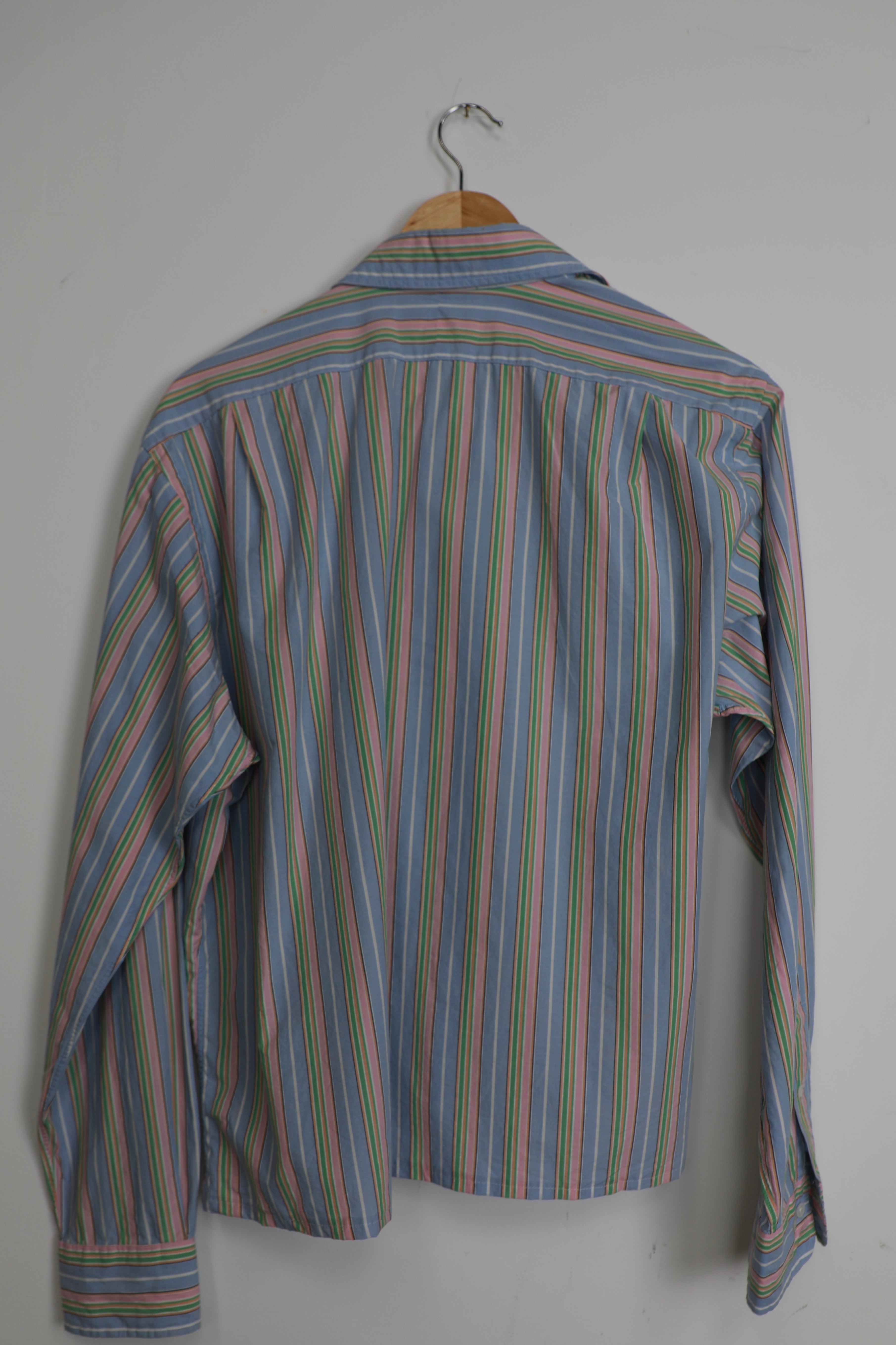 Ralph Lauren blue and pink striped cropped retro style shirt