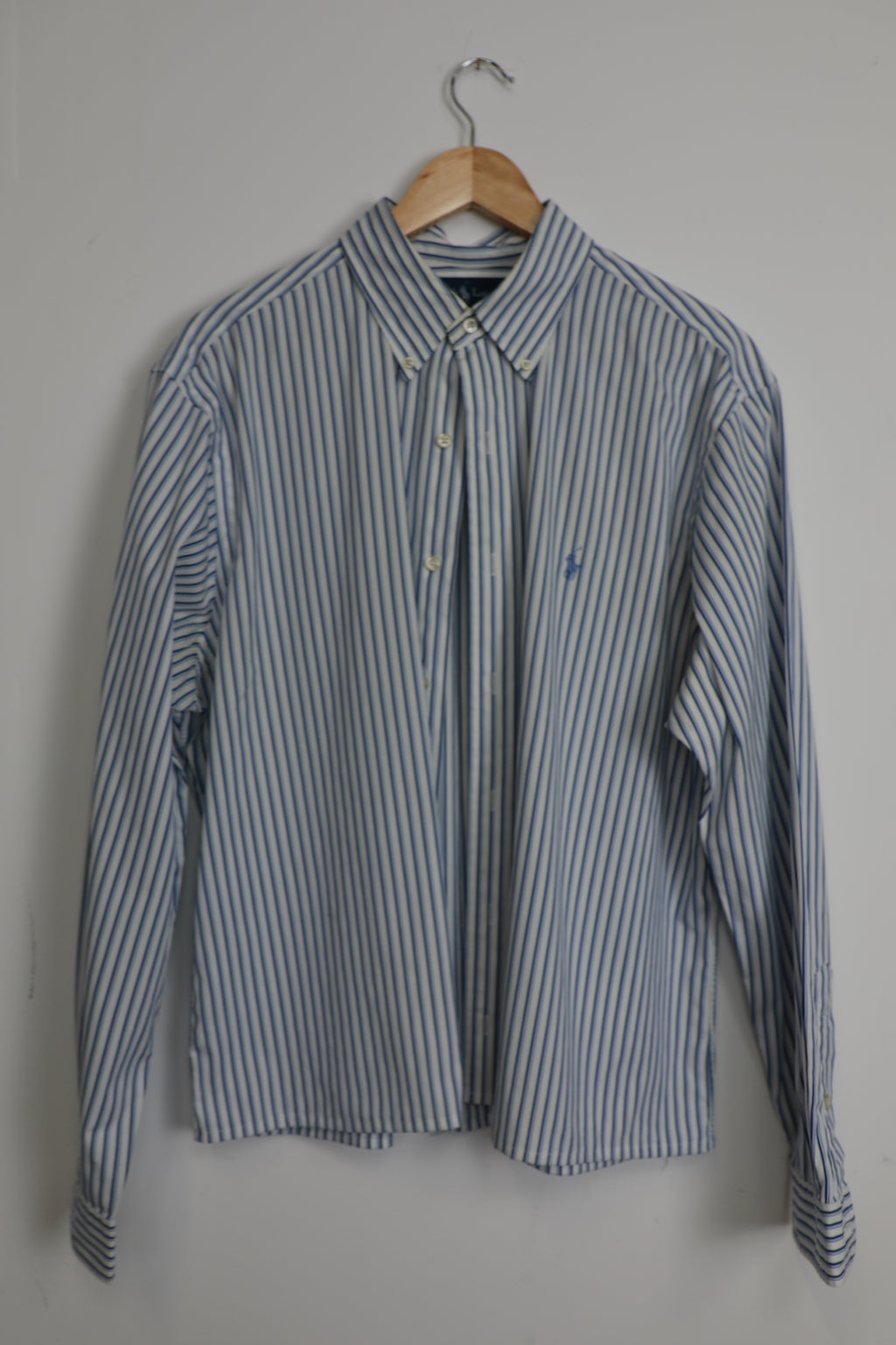 Ralph Lauren blue and white striped cropped shirt
