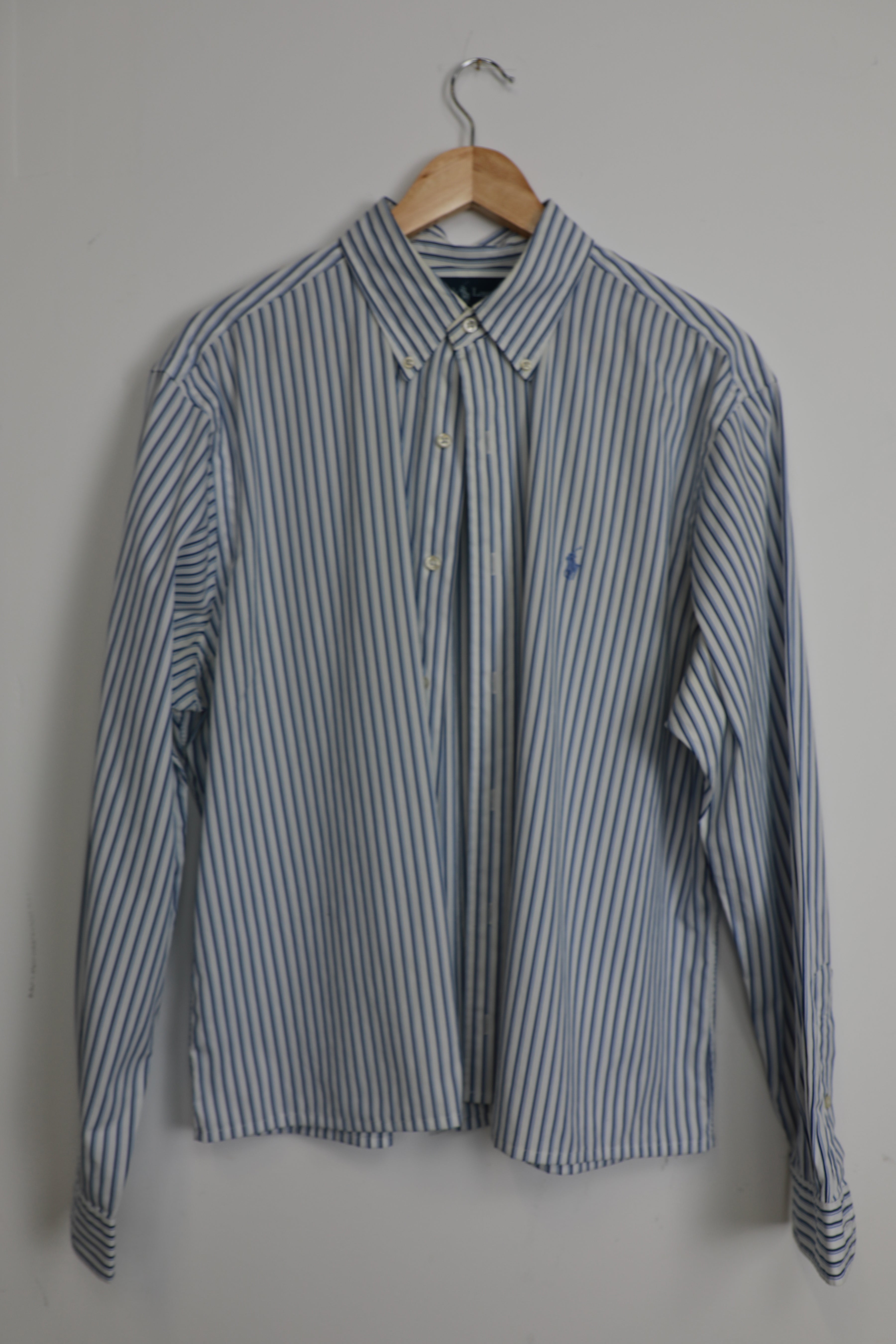 Ralph Lauren blue and white striped cropped shirt