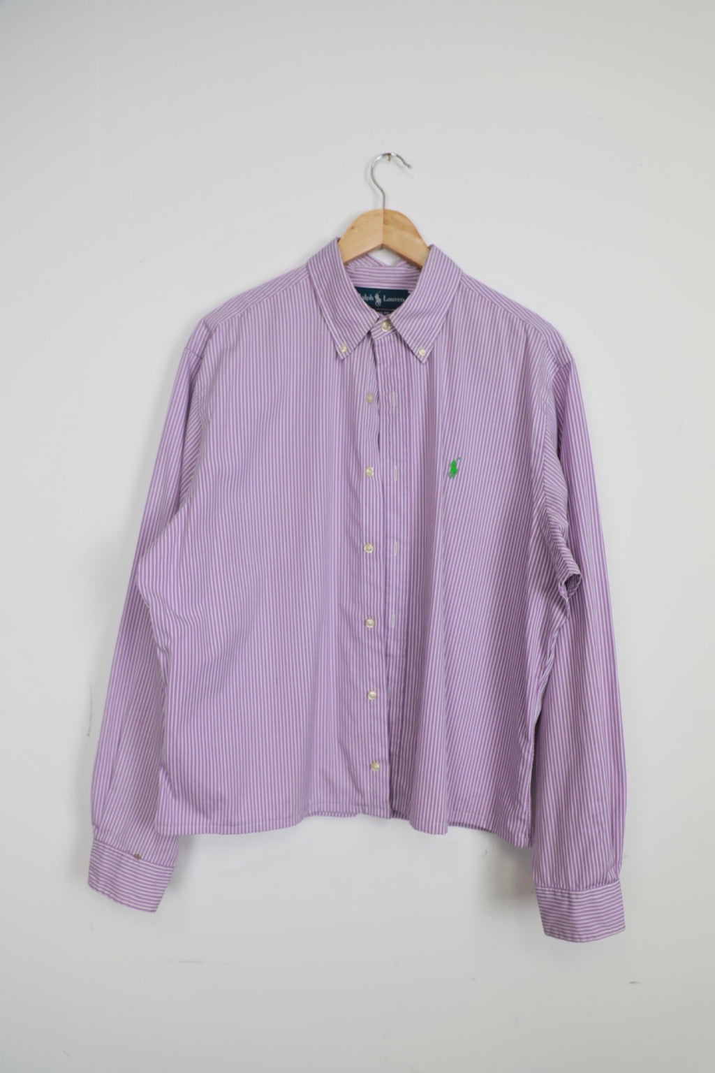 Ralph Lauren purple and white striped cropped shirt